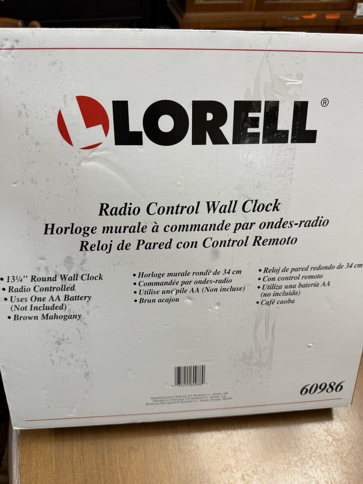 Lorell Large 13-1/4" Radio Controlled Wall Clock, Brown Mahogany color 60986