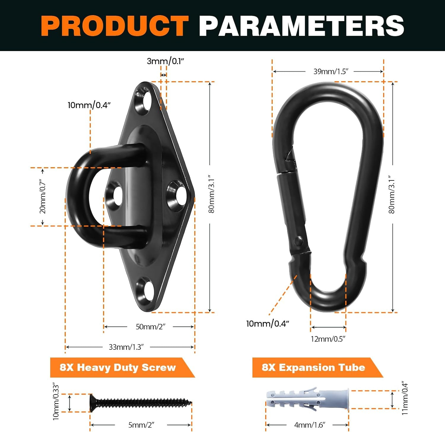 1700 Lb Capacity Hammock Hanging Kit, 2 Pack M10 Premium Heavy Duty Pad Eye Hook