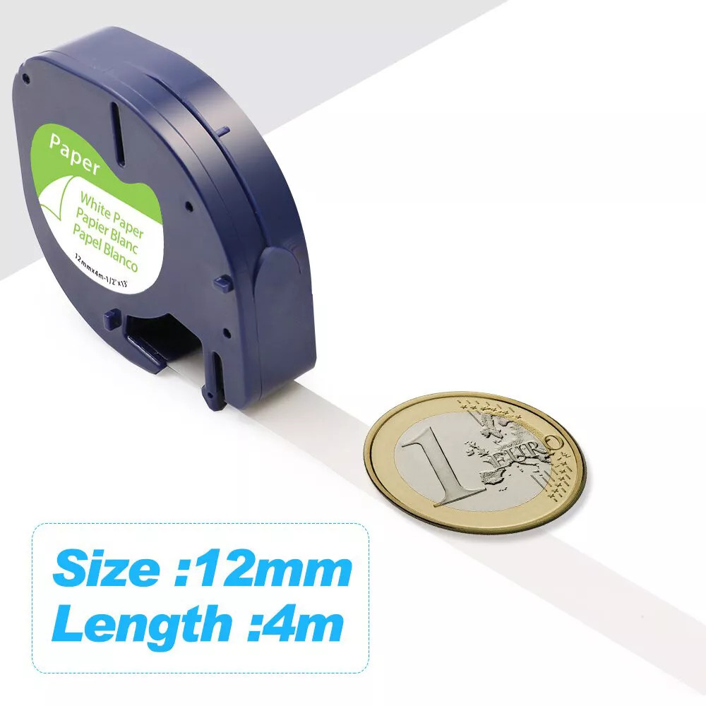 10PK DYMO LetraTag Tape Refills 91330 12mm Compatible for LT-100H White Paper