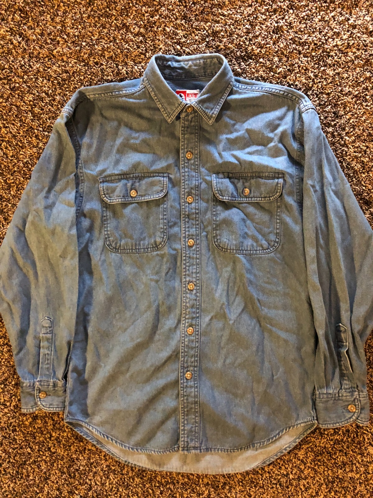 Vintage Disney Mickey Inc Button Blue Denim Shirt Embroidered Sports Size Small