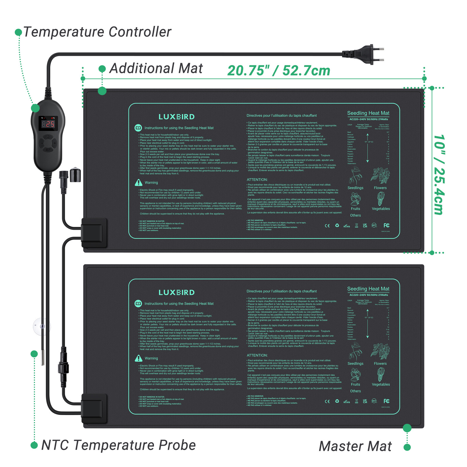 Adjustable Thermostat Seedling Heat Mat 2/4-Pack Hydroponics Germination Brewing