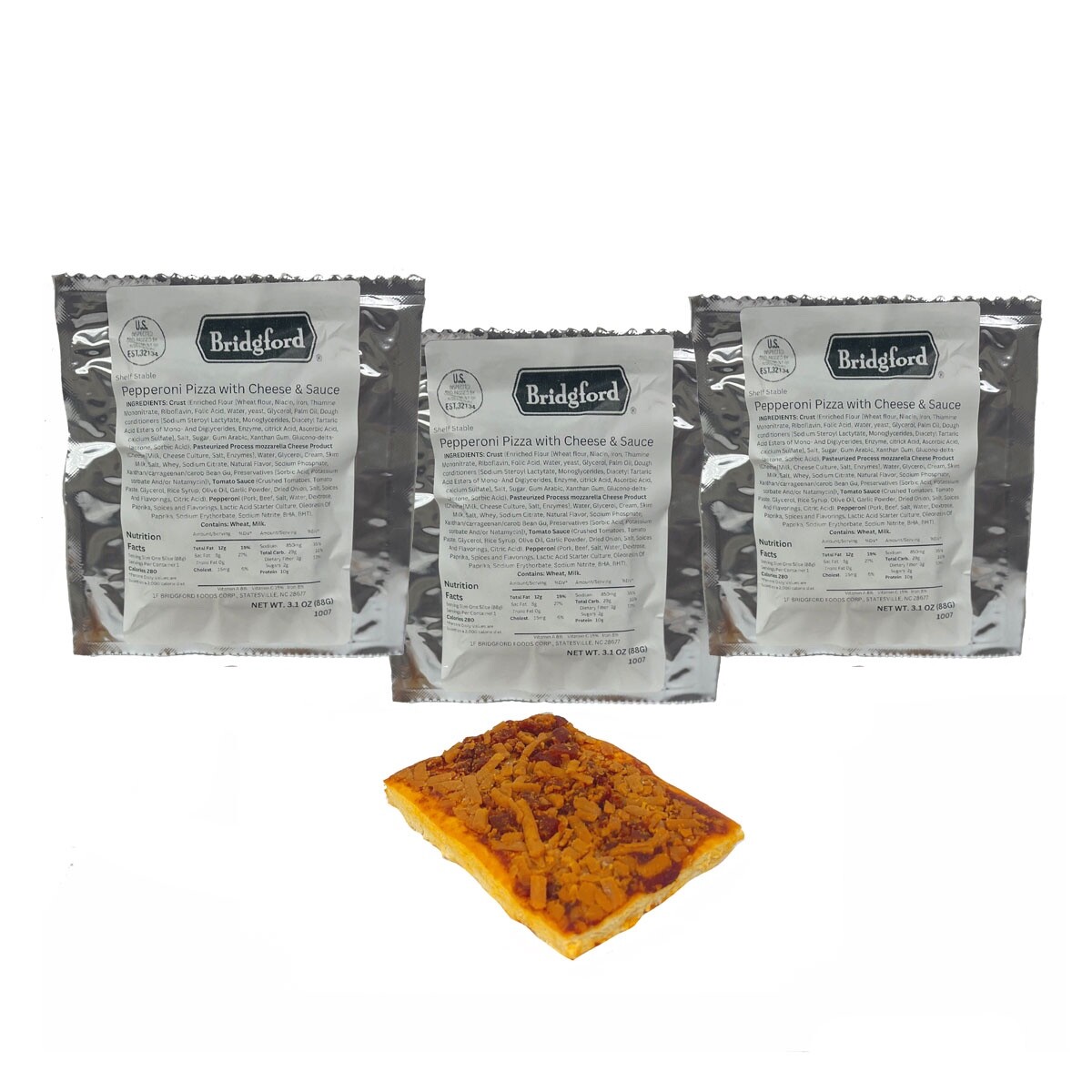 Bridgford Food Pepperoni Pizza Slice - MRE 3 Pack - 2025 Inspection Date