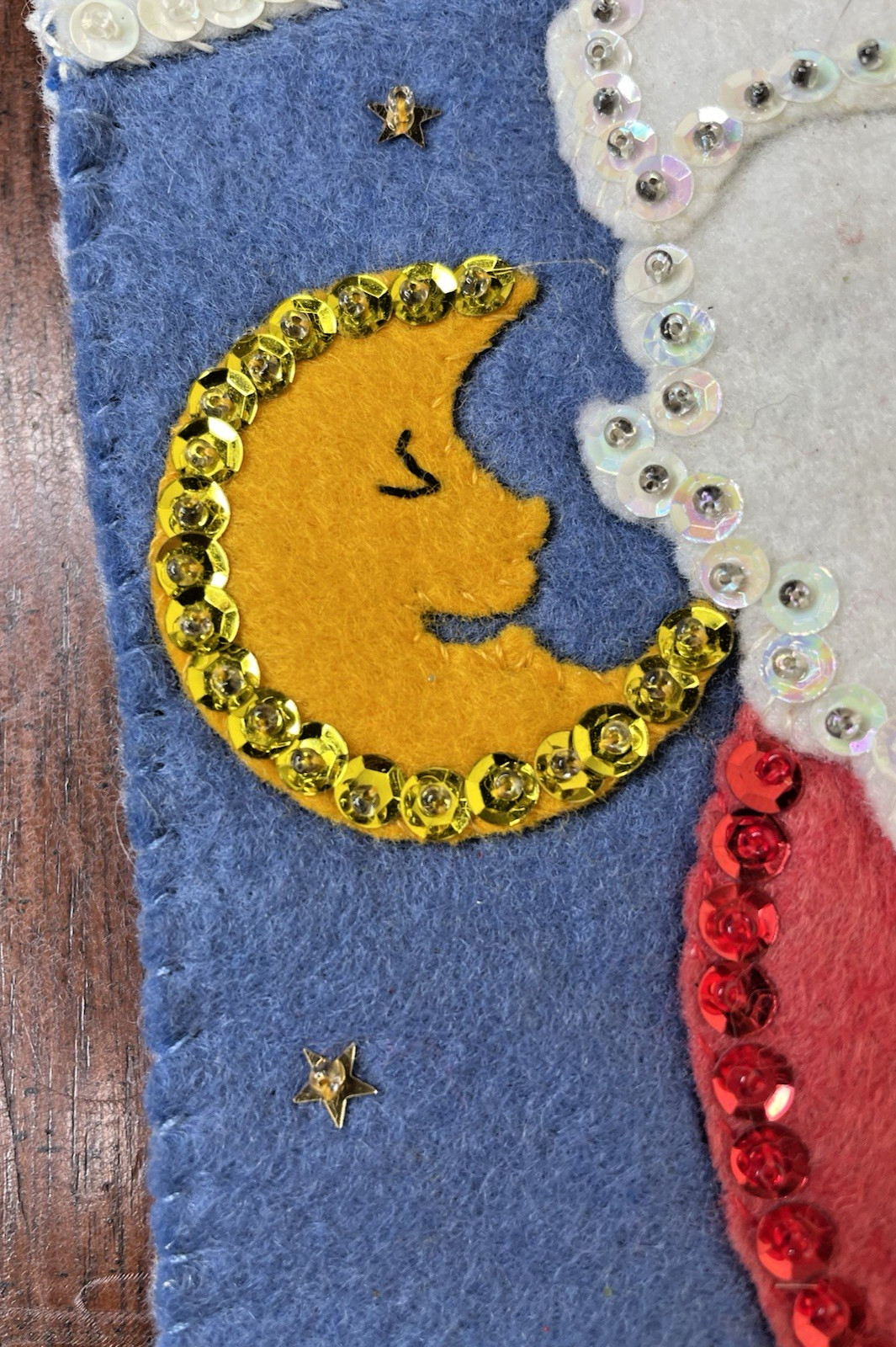 Vintage Name Rachel 3D Santa Claus Trumpet Music Bear Beaded Christmas Stocking