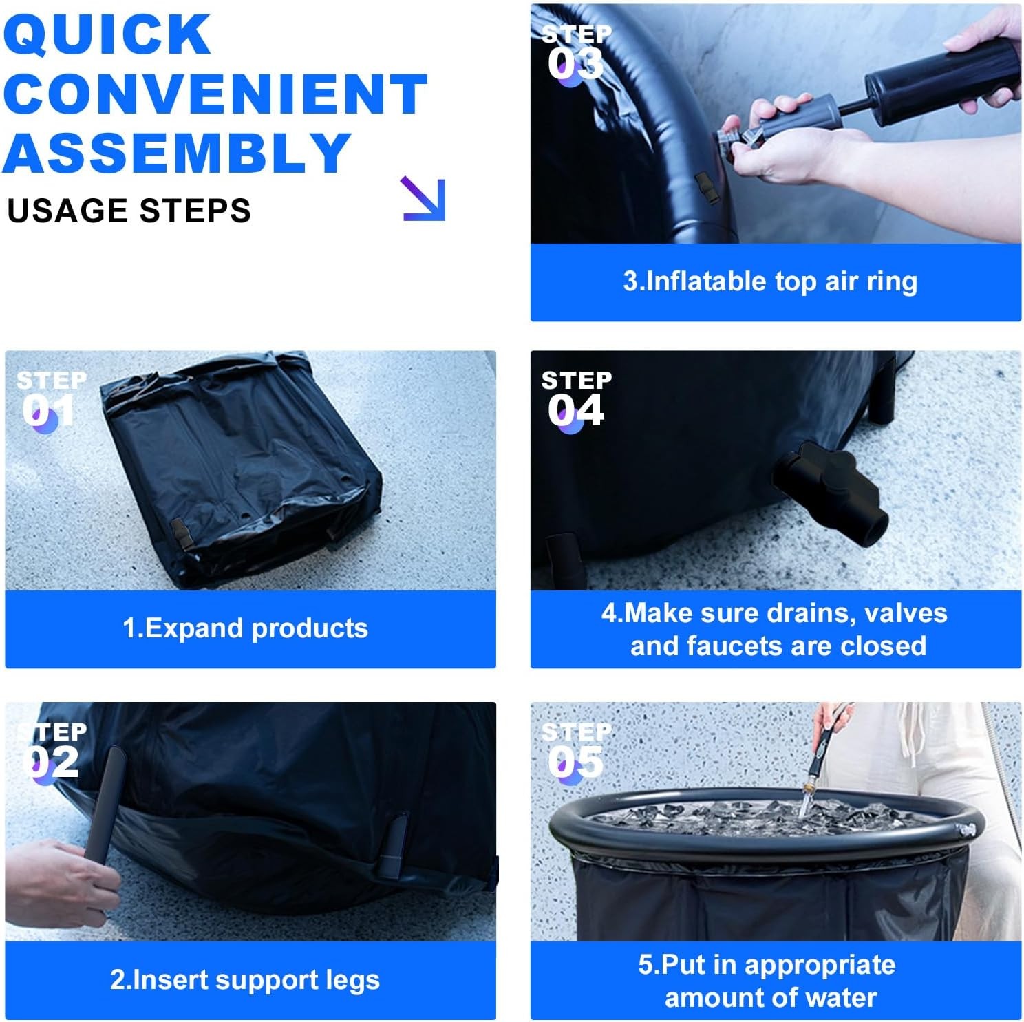 XL Ice Bath Tub for Cold Plunge 100Gal Ice Pod with Lid & Cover 2 Drain Valves