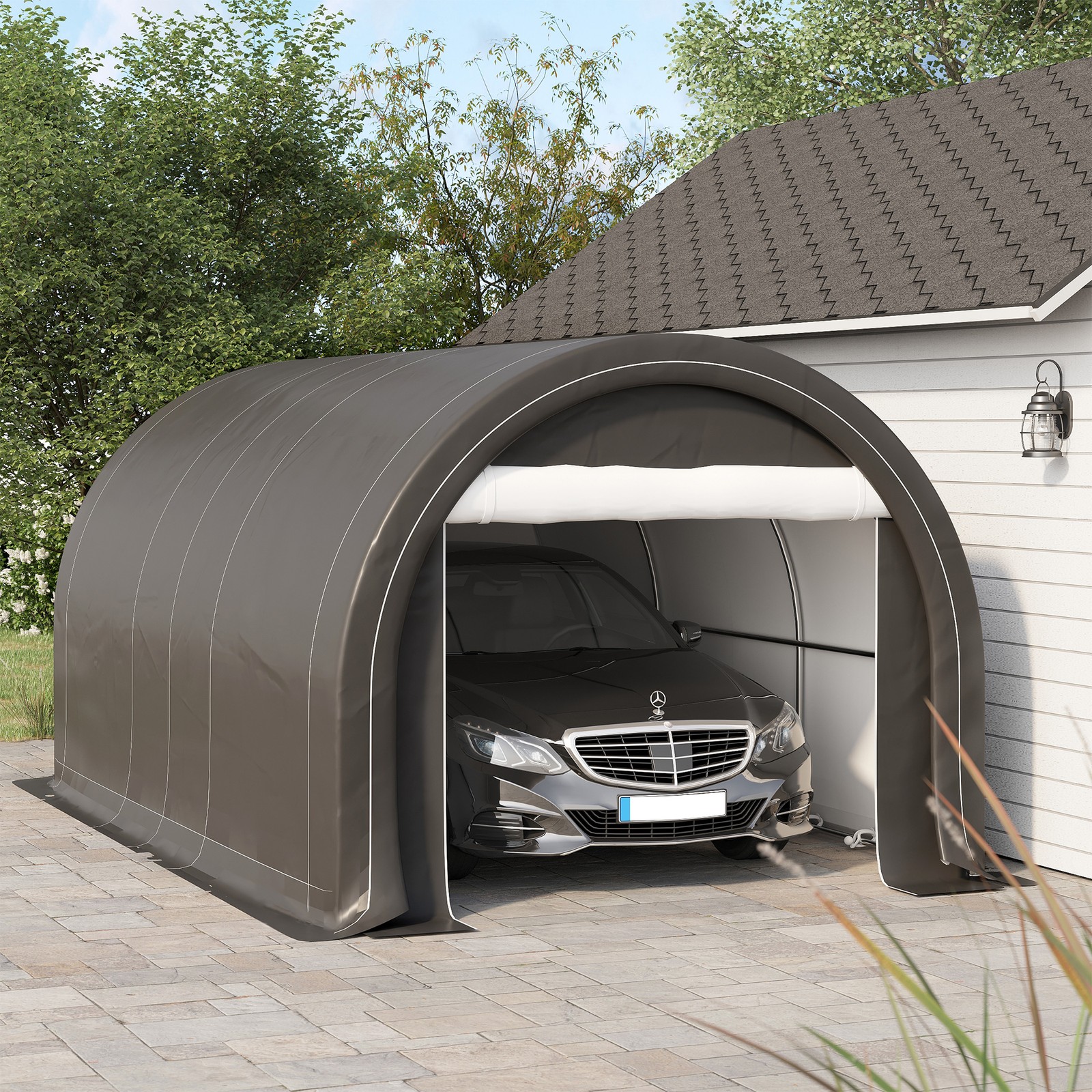 Outsunny 10' x 16' Carport Storage Tent Anti-UV PE Portable Garage, Gray