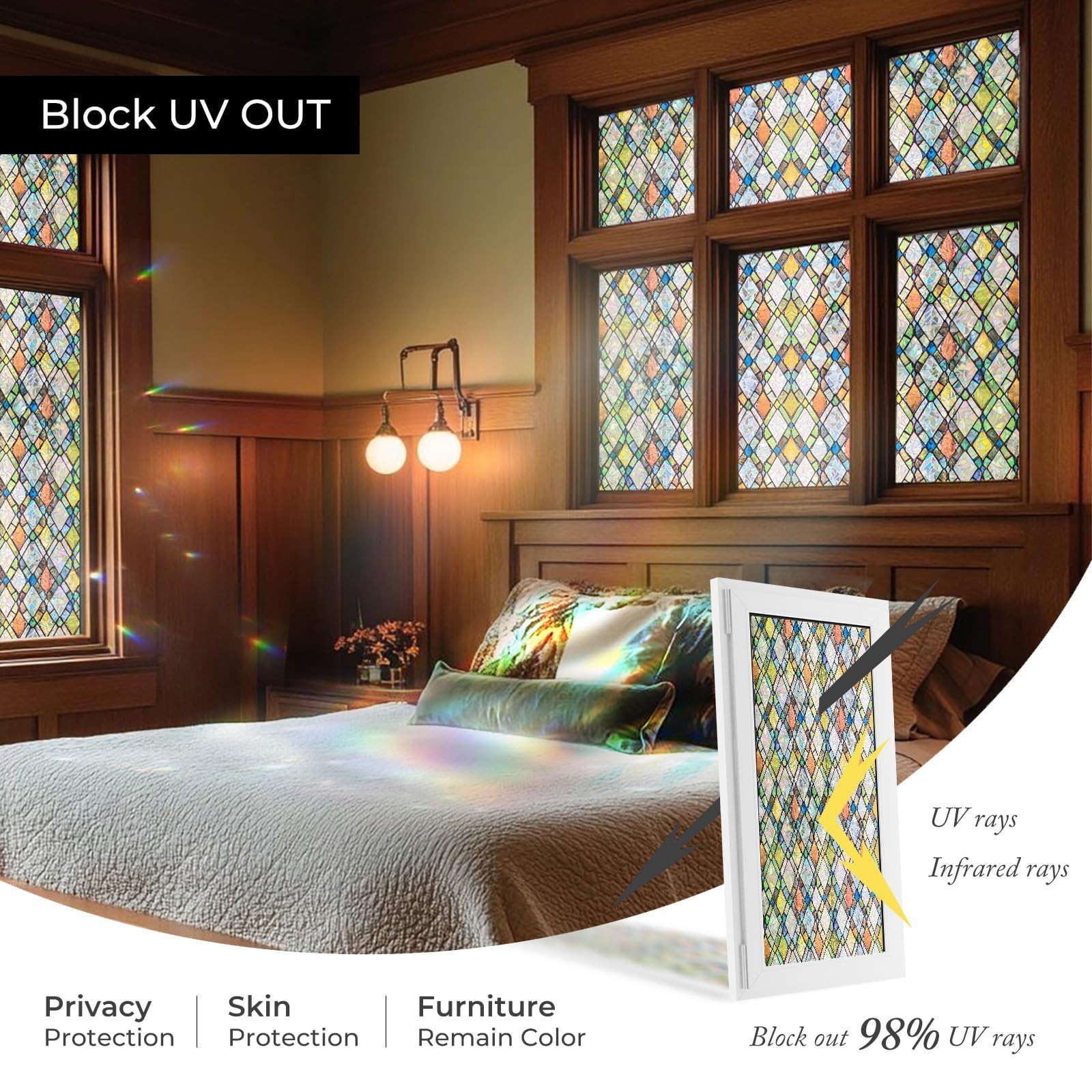 ADD.HERES Window Privacy Film, Stained Glass Decorative Static Cling, Removab...