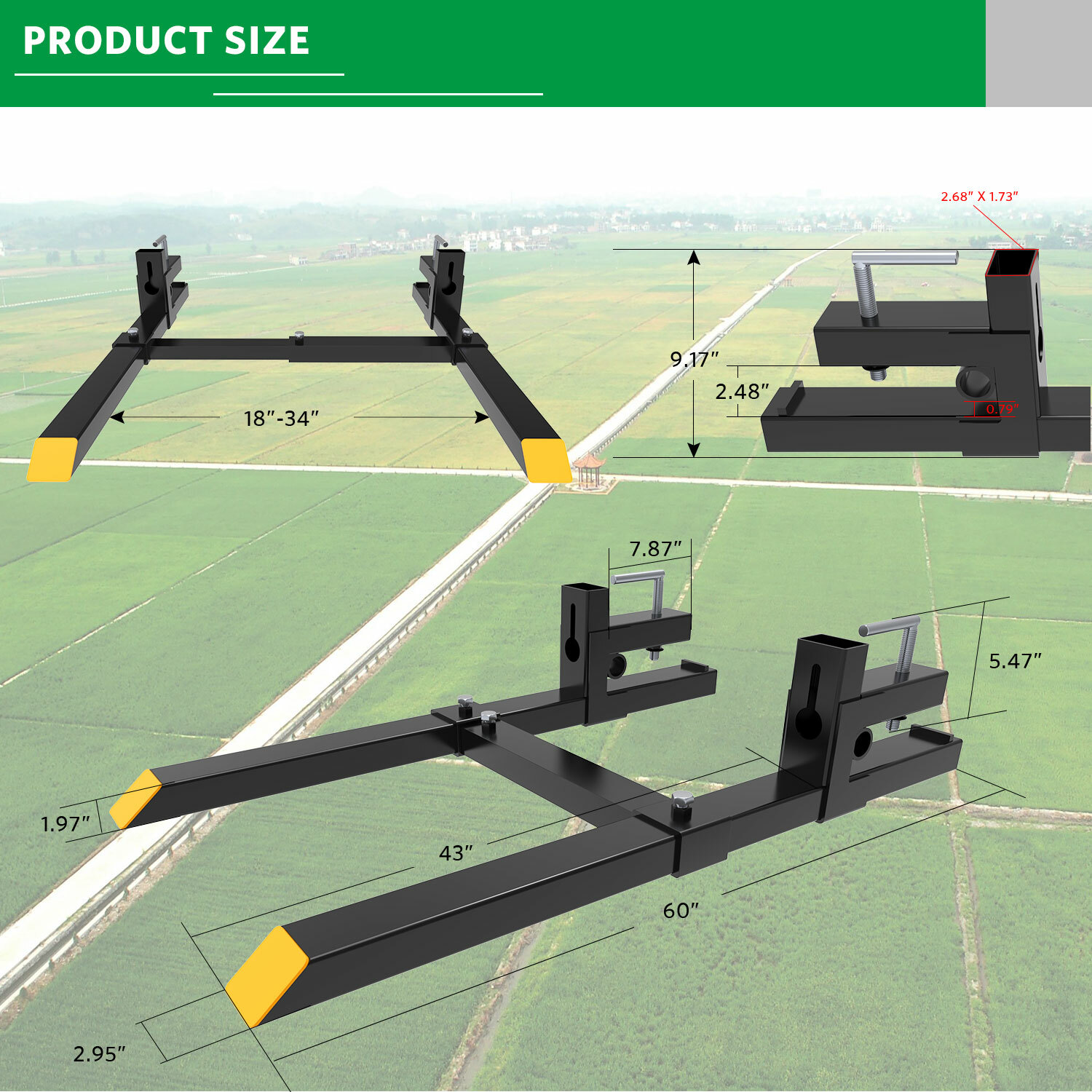 2000lb 4000lb Tractor Pallet Fork Bucket Clamp on Skid Steer Loader 43'' 60''