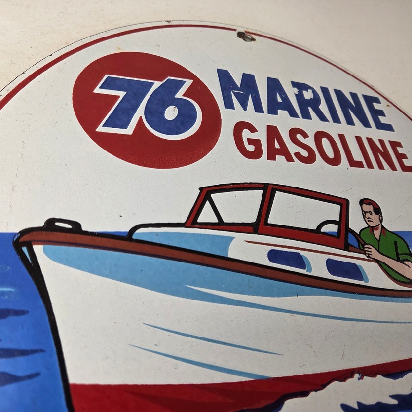 Vintage Union 76 Gasoline Sign - Porcelain Marine Gas Service Pump Sign