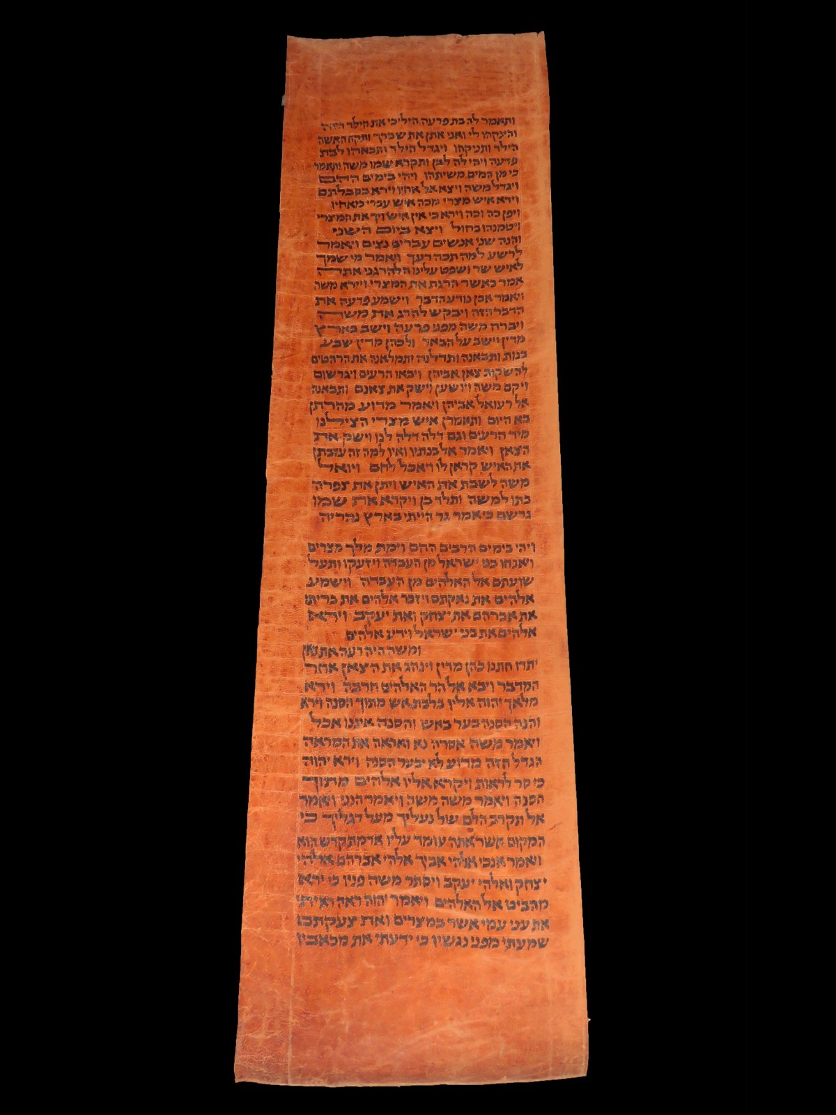 TORAH SCROLL BIBLE MANUSCRIPT VELLUM/LEAF FROM YEMEN 400 YRS OLD red parchment