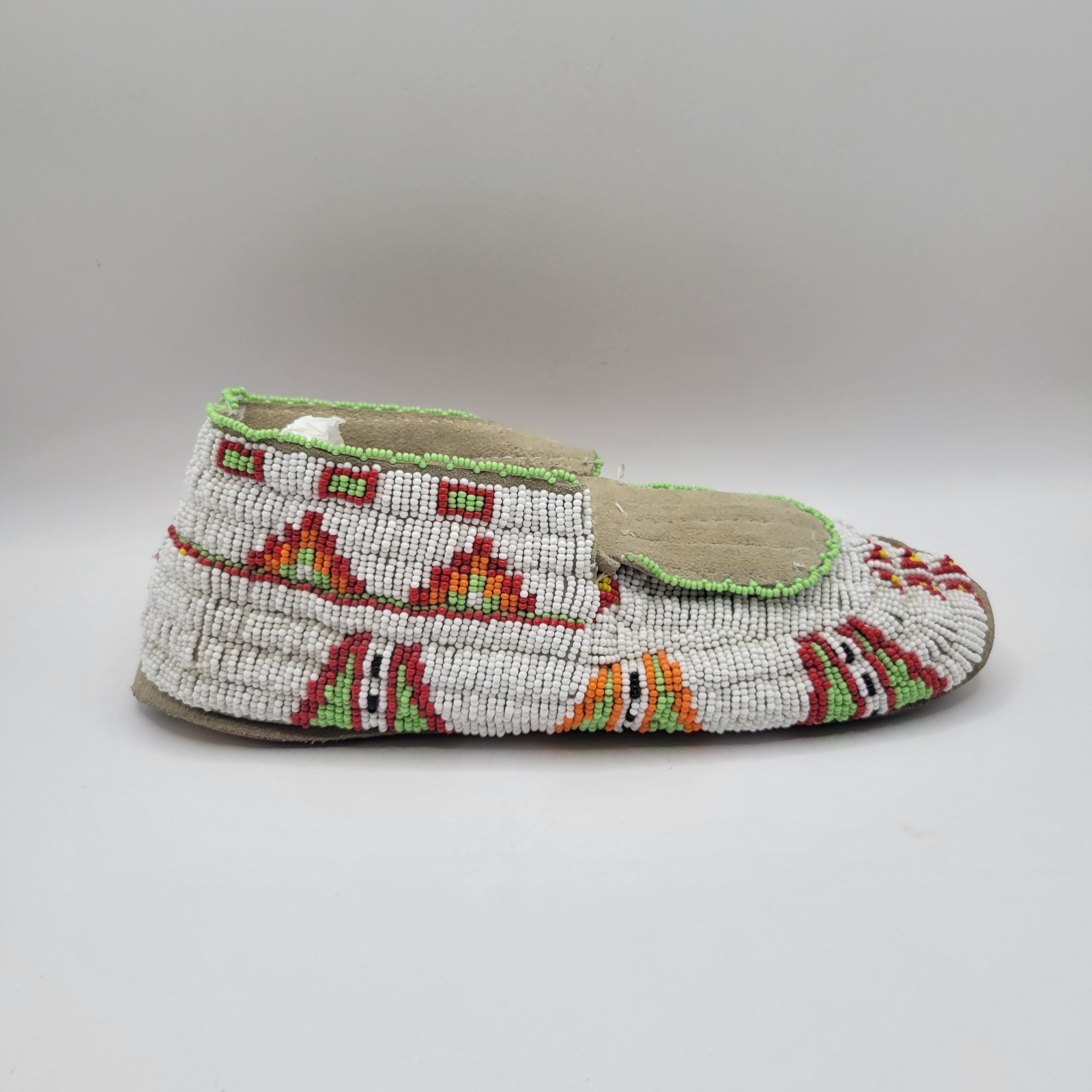Vintage Plains Indian Beaded Moccasin Single Fully Beaded Leather Sole