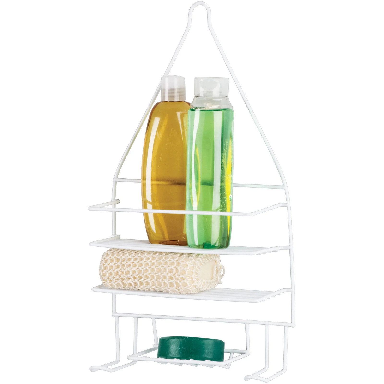 2 Tier Hanging Shower Caddy White PE Coated Bath Organizer Shelf Rack
