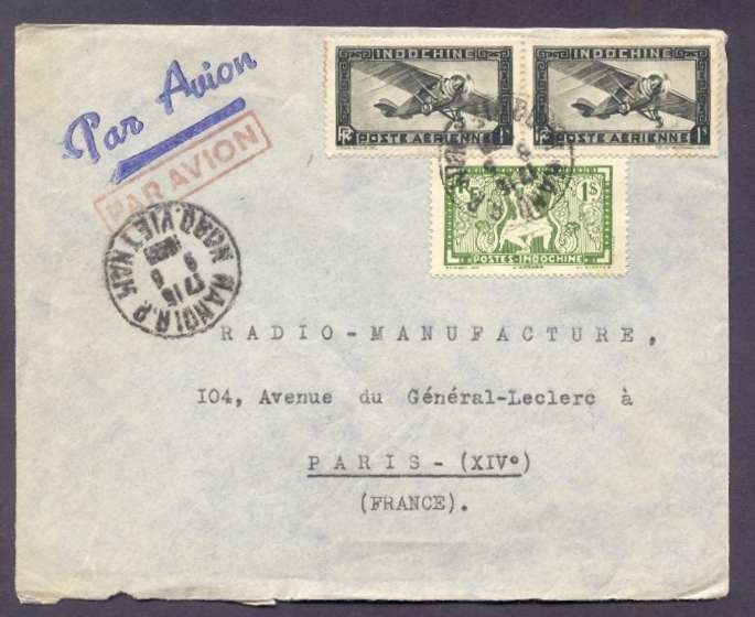 195X Indo China Vietnam To France Paris Airmail Cover With Pair Stamps + 1