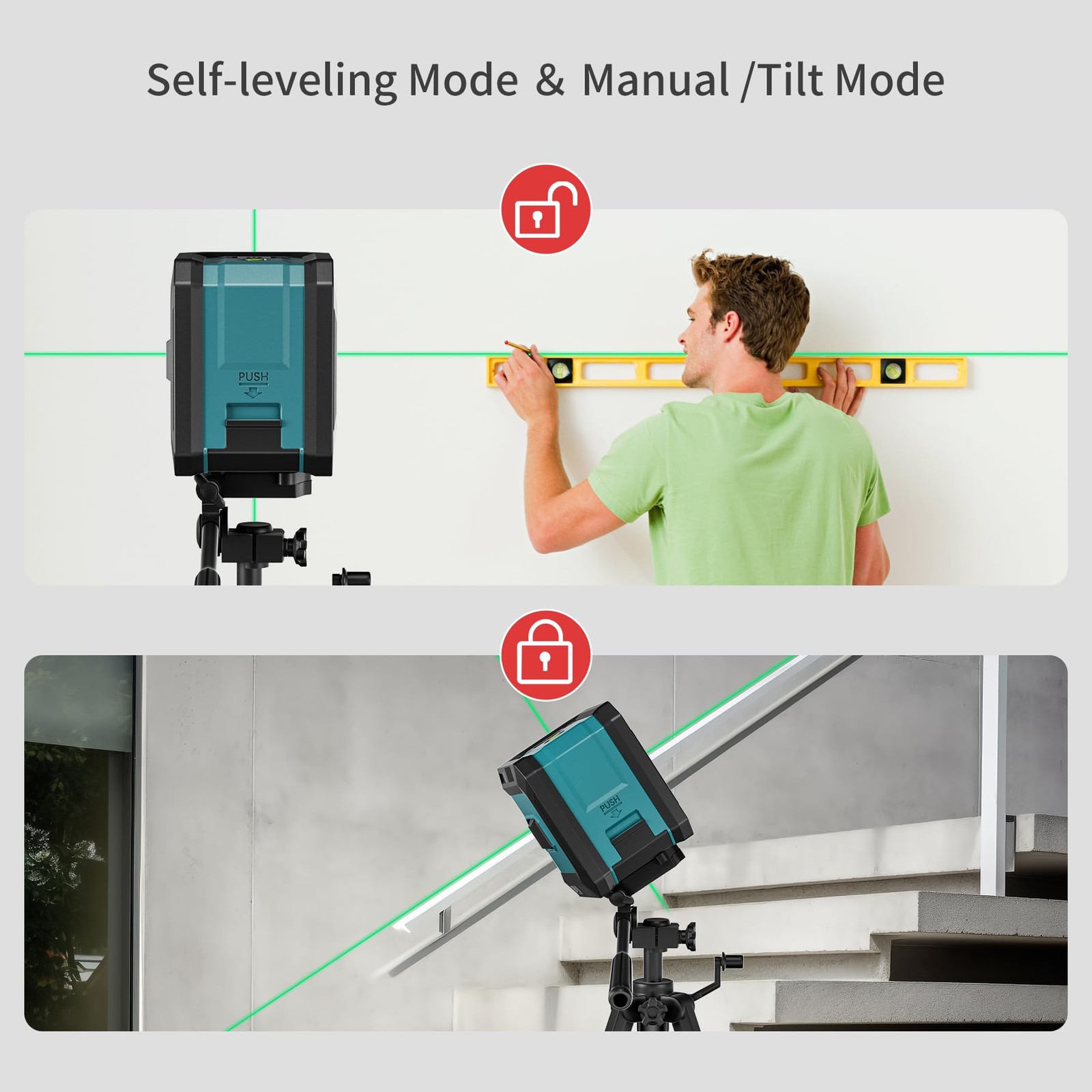 Self-Leveling Cross Line Laser Level -Japanese Green Beam, 100ft Range, 360° ...