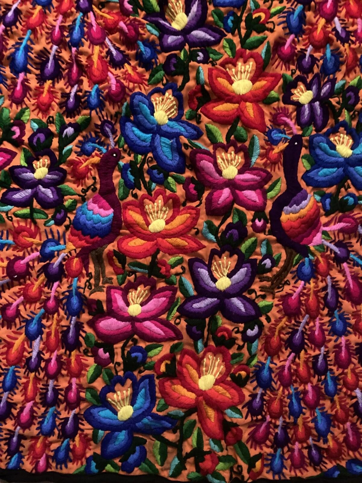 Guatemala Traditional Embroidered Tbl Cloth/Wall Hanging Etc. w/Peacocks/Flowers