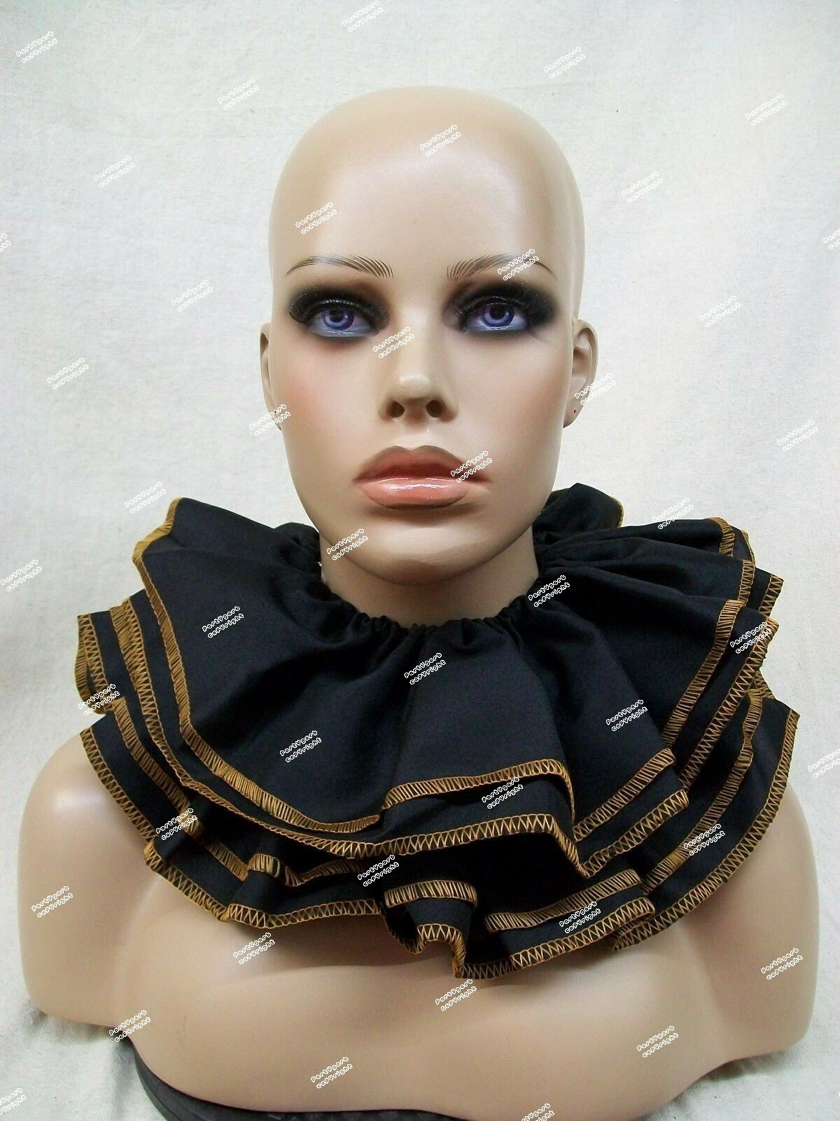 Black Orange Ruffle Clown Collar Gothic Jester Mime Renaissance Queen Victorian