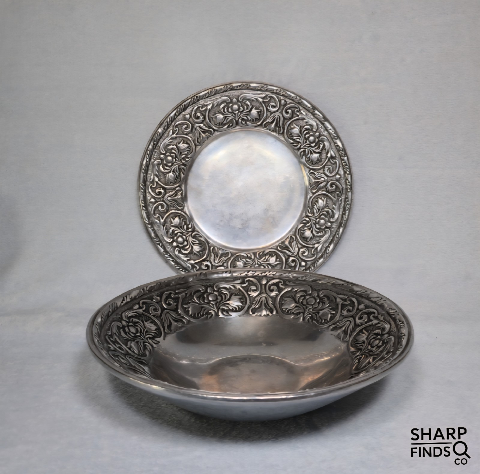 Vintage Wilton Armetale RWP Serving Bowl Tray Set Floral Scroll Aluminum USA