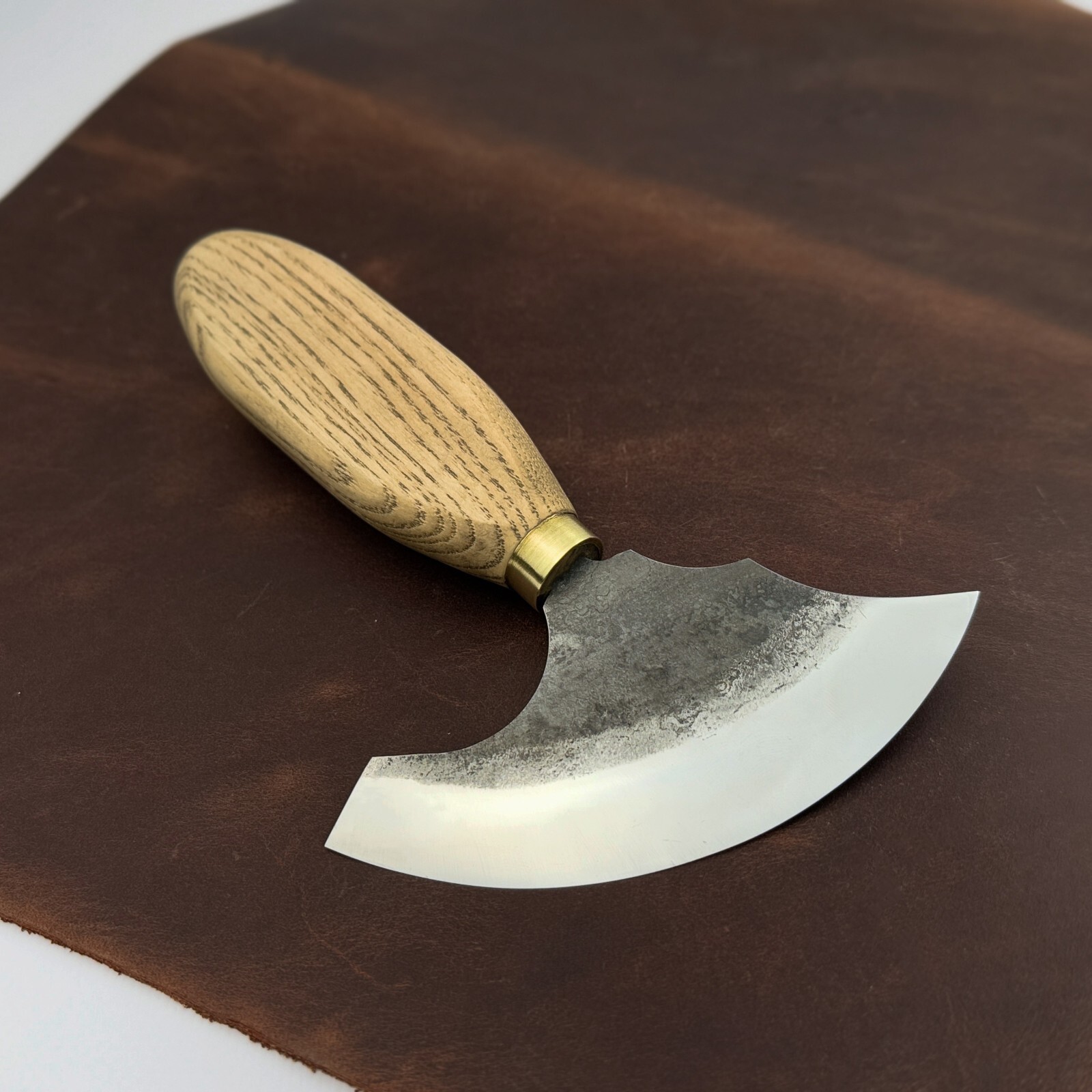 Hand-Forged Leather Round Knife – 52100 Carbon Steel. Leatherworking Knife.