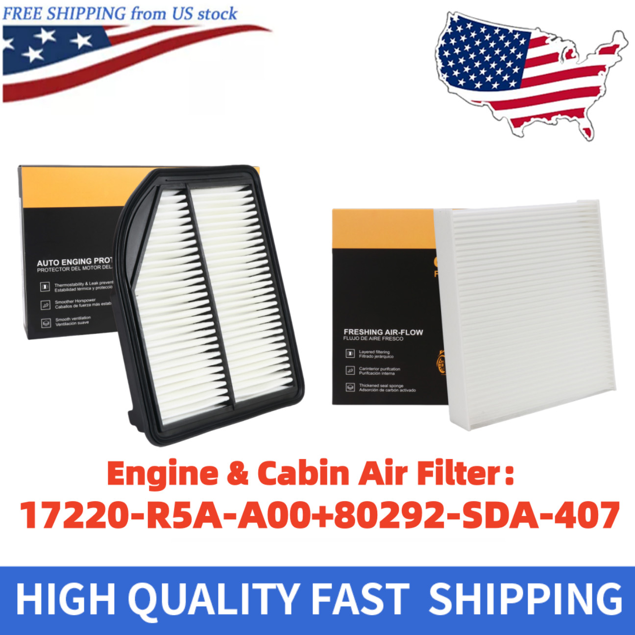 Fits 2012-2014 Honda CR-V CRV 2.4L  Engine & Cabin Air Filter Combo Set