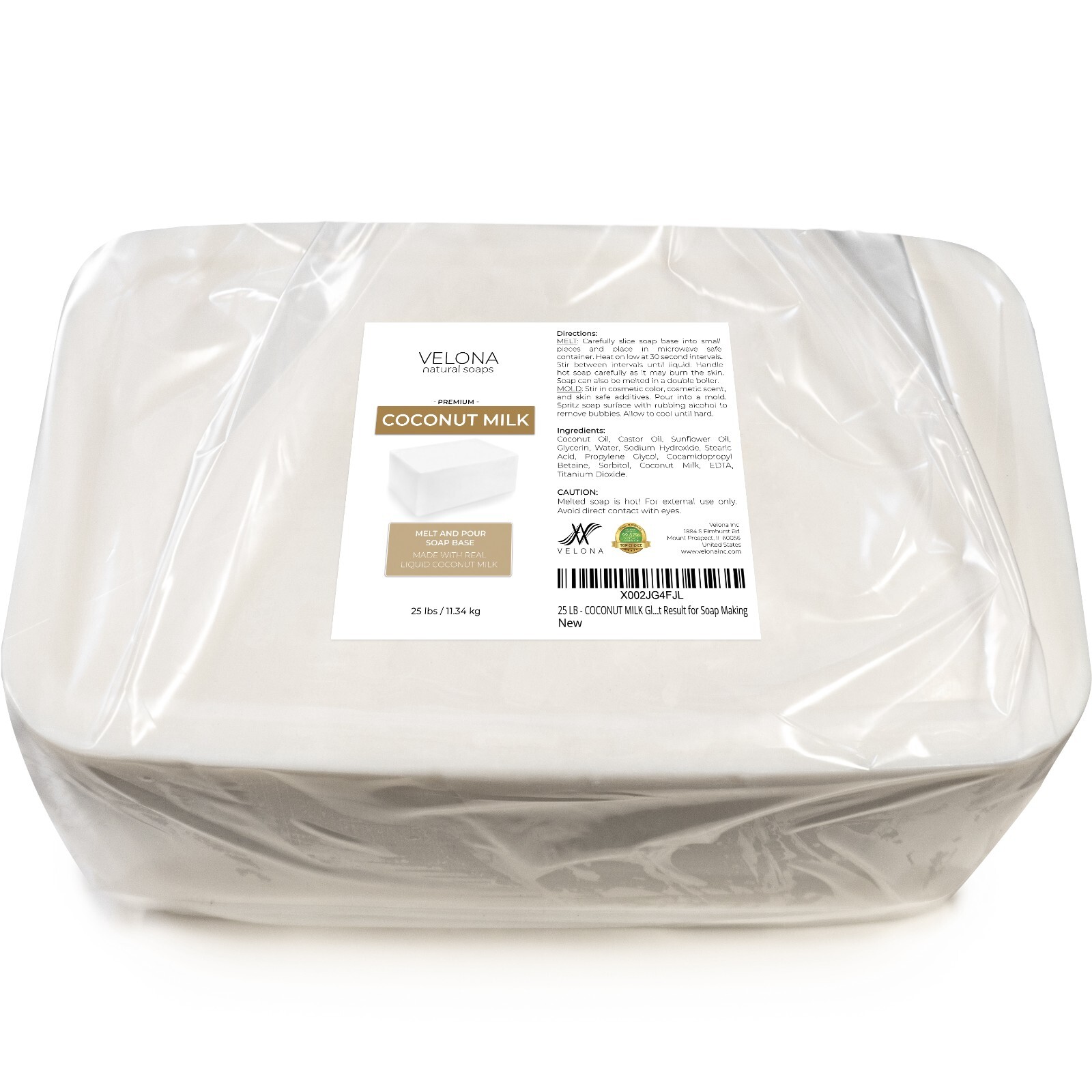 2,5,10,25 LB - Coconut Milk Glycerin Soap Base by Velona SLS/SLES Free Melt Pour