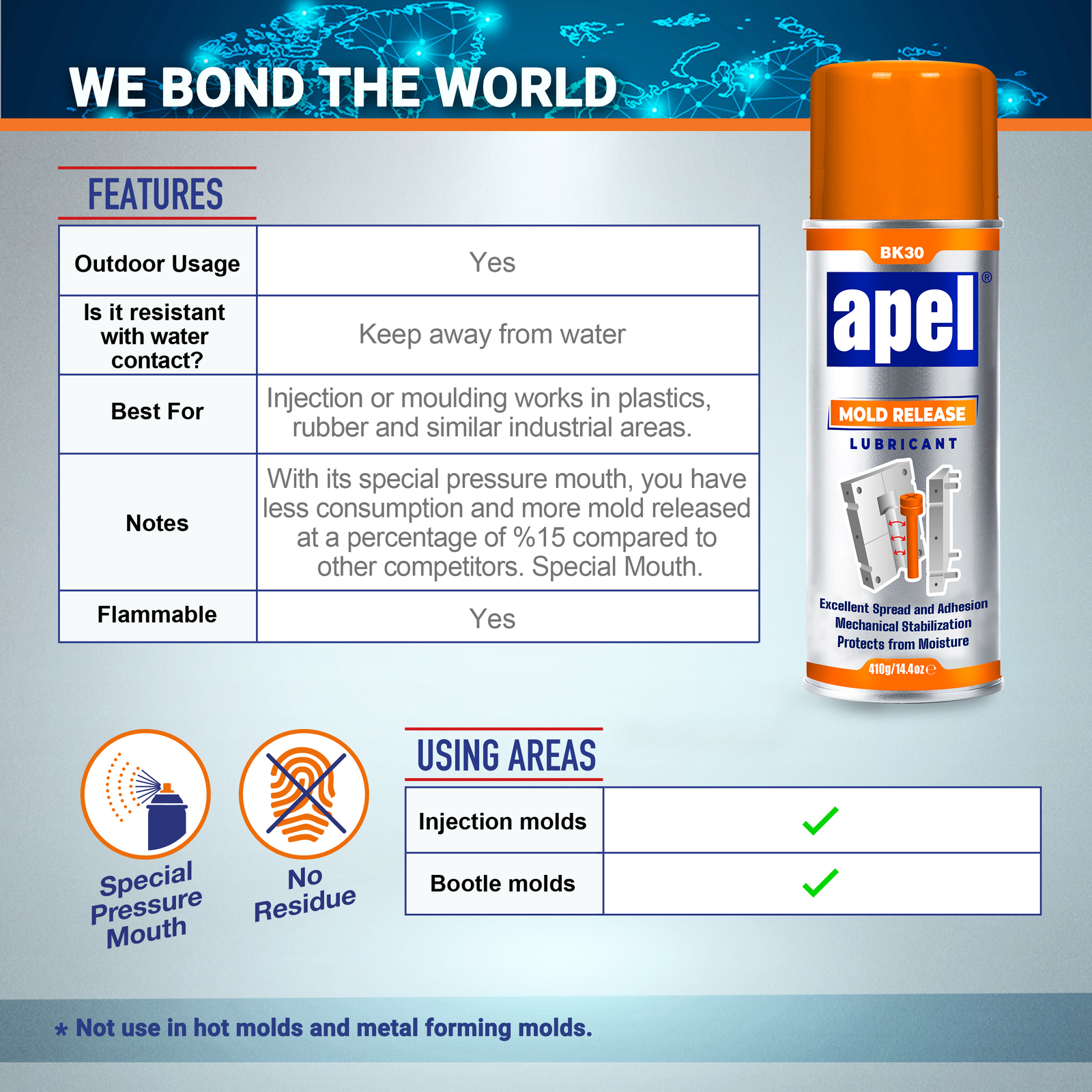 APEL Silicone Mold Release Spray (14.4 oz) Release Agent Aerosol Spray