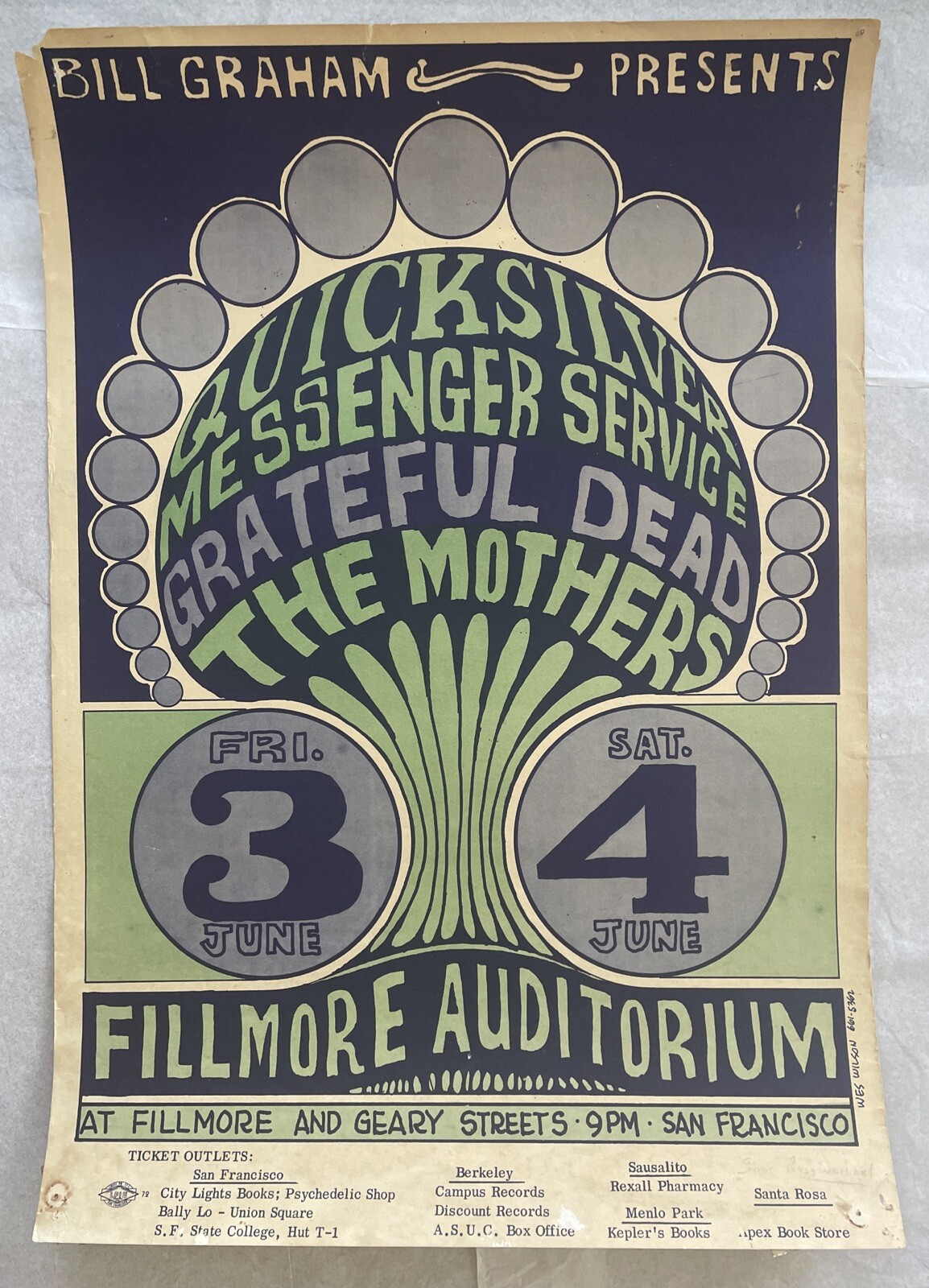 1966 Grateful Dead, Quicksilver, Mothers Of Invention, BG-9 Fillmore Poster