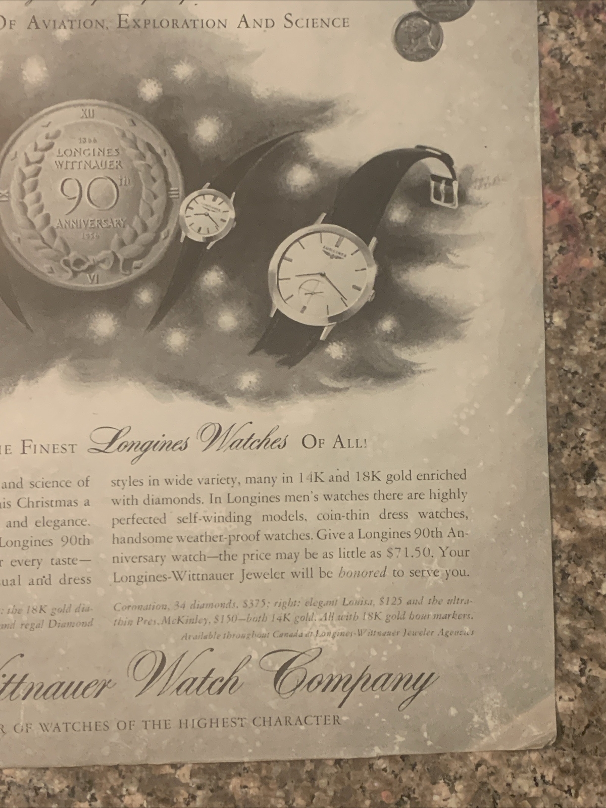 1956 Longines-Wittnauer Watch PRINT AD Standard Excellence Christmas VTG 1950s