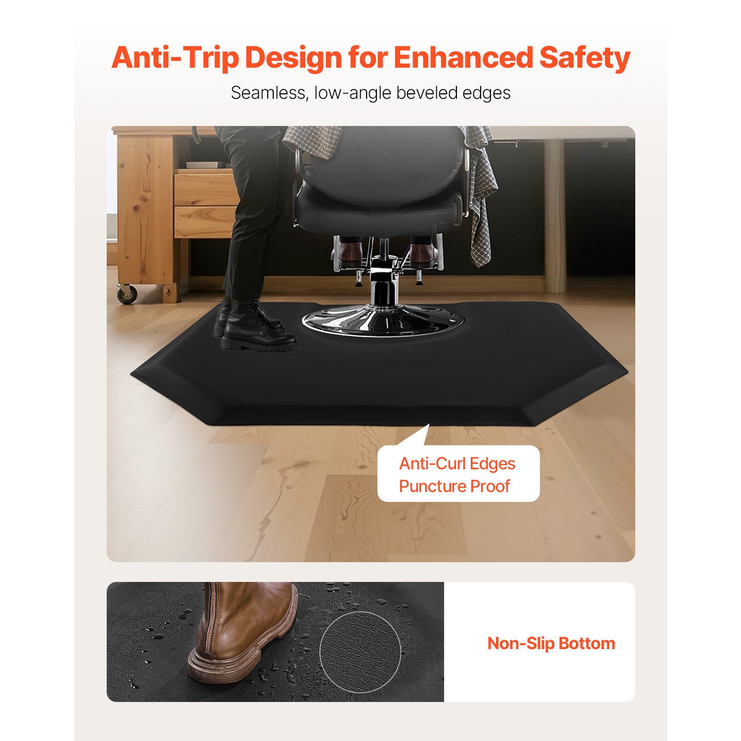 Salon Mat for Hair Stylist 4 x 5 FT Hexagon Salon Chair Mat 1-inch Thick