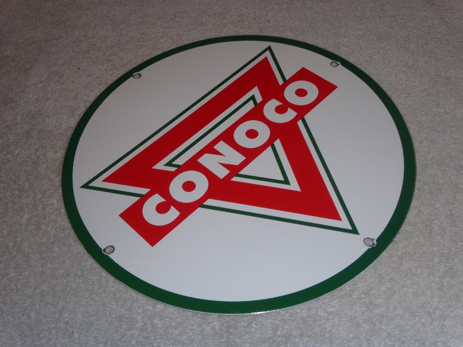 VINTAGE CONOCO ROYAL 11 3/4" PORCELAIN METAL MARLAND GASOLINE, STANDARD OIL SIGN