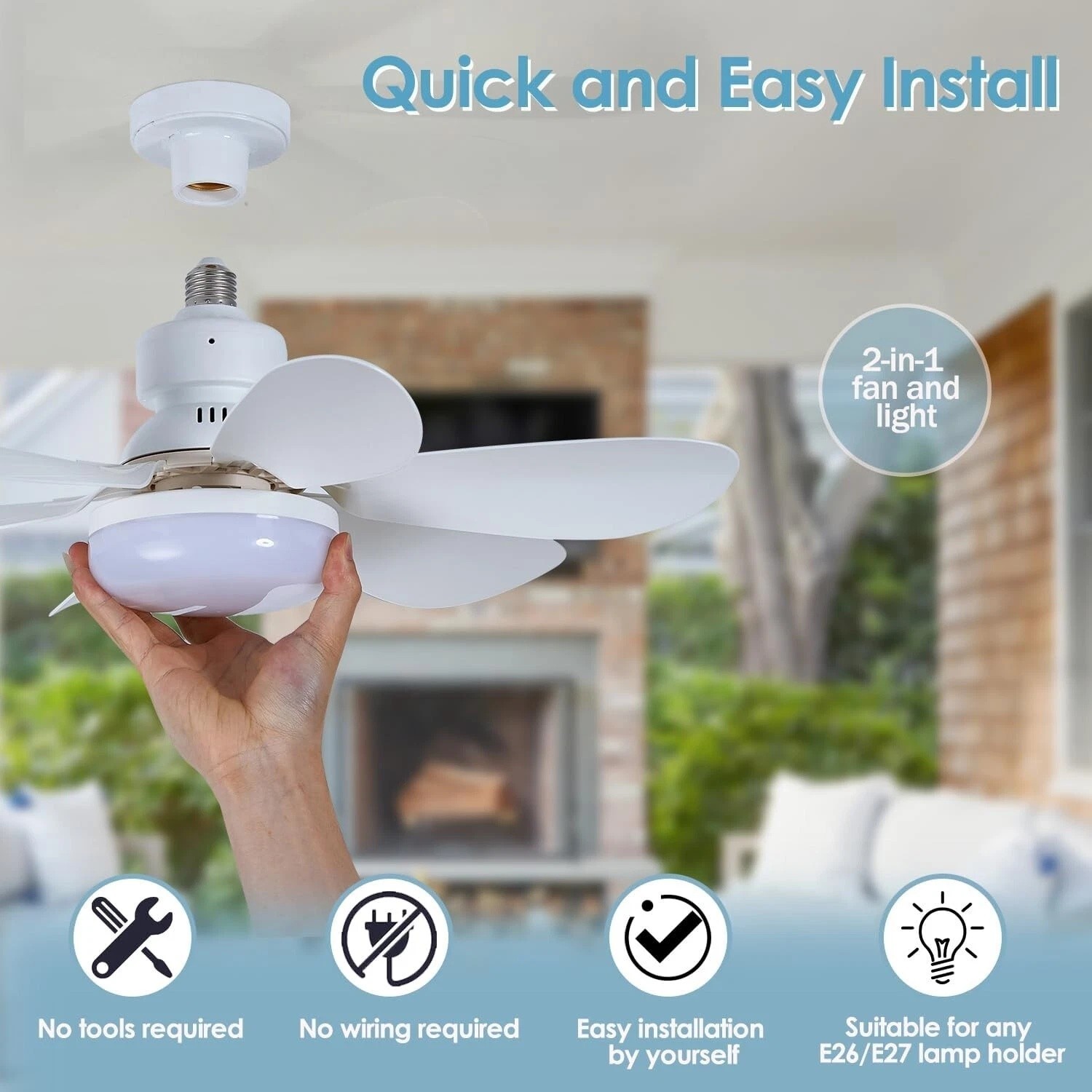 Socket Ceiling Fans with Lights and Remote- Socket Fan light with Dimmable Led