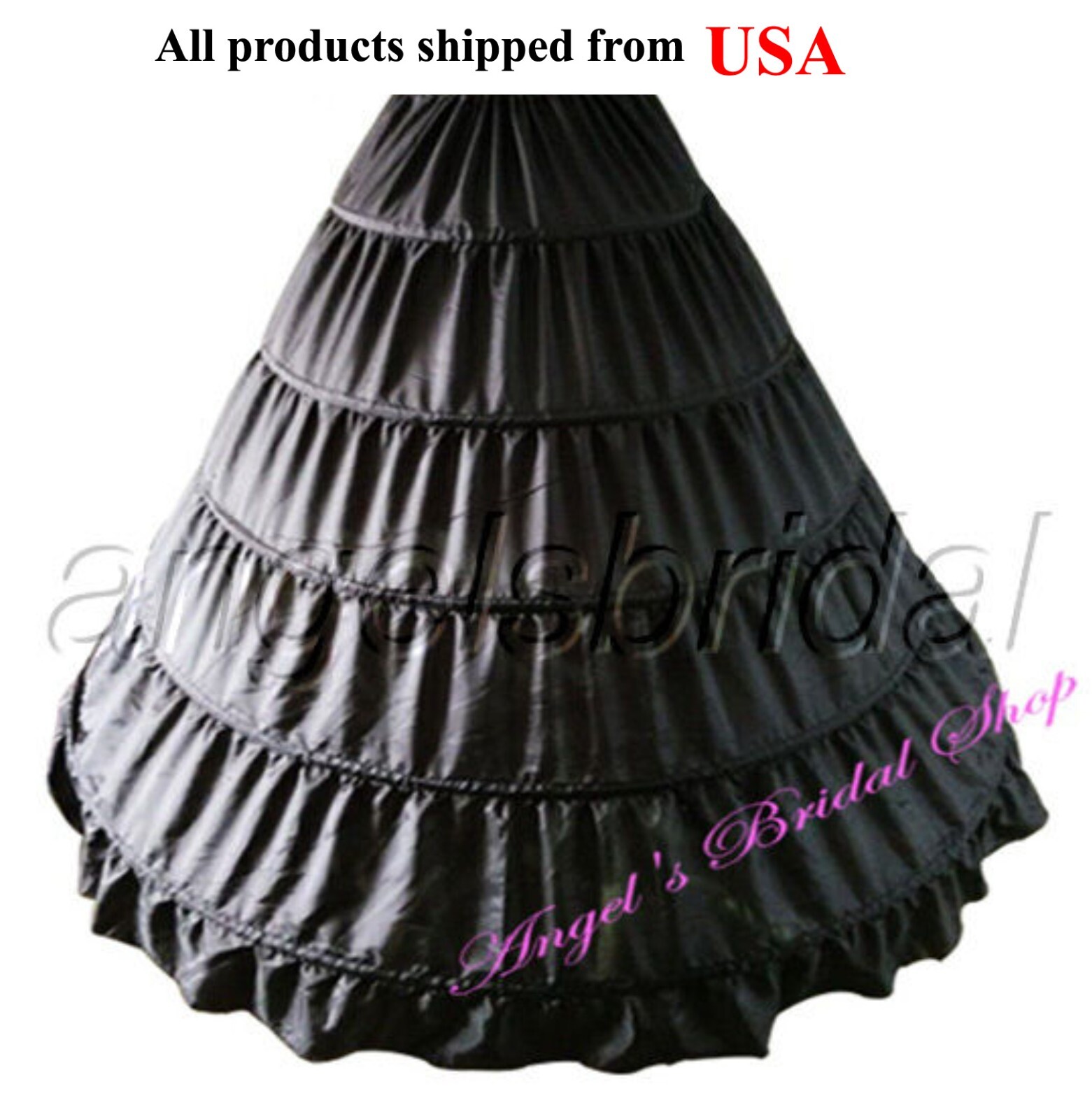 Premium Quality Black 5-Hoop Bridal Wedding Halloween Costume Petticoat Skirt
