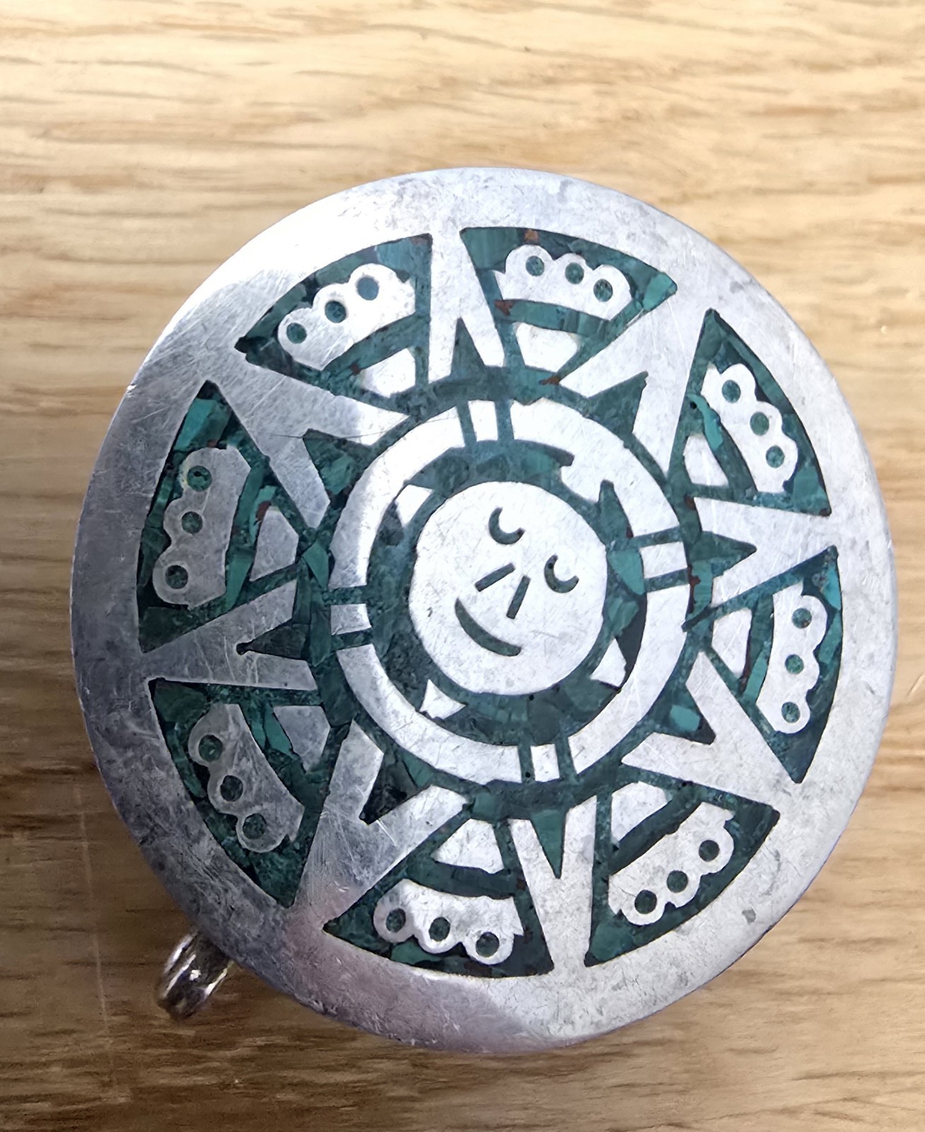 Vintage Mexican Sterling Silver & Malachite Pill Box - TM-13 Taxco - 1oz