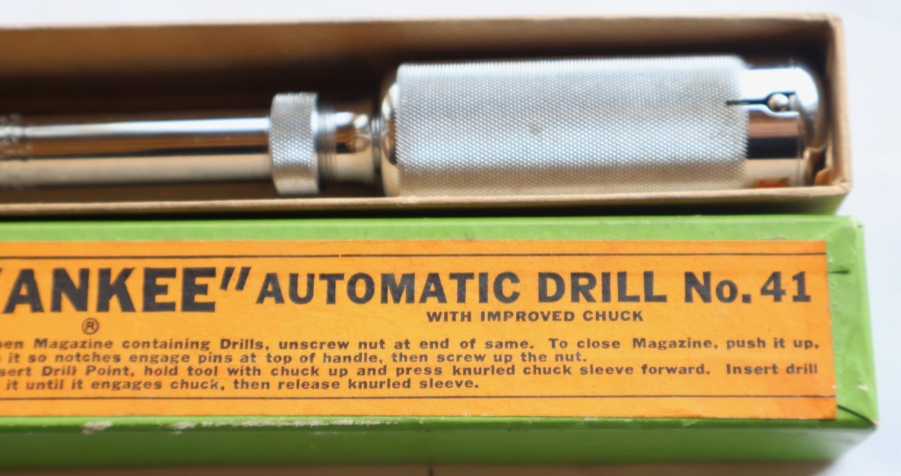 North Bros "YANKEE" No. 41 Push Drill + 8 Bits + Box + Insert / NOS / MT Tools