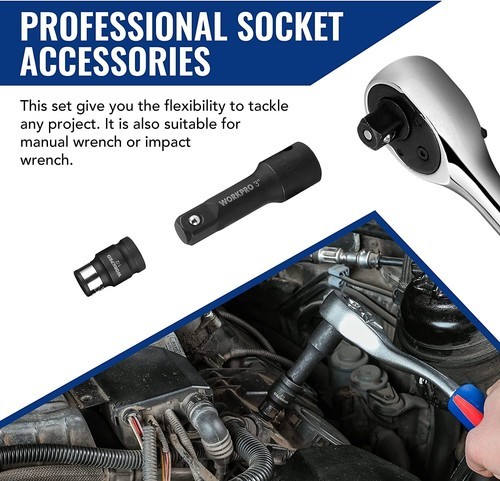 WORKPRO 18-PCS Drive Tool Accessory Set 1/4"&3/8"&1/2" Socket Adapter Extensions