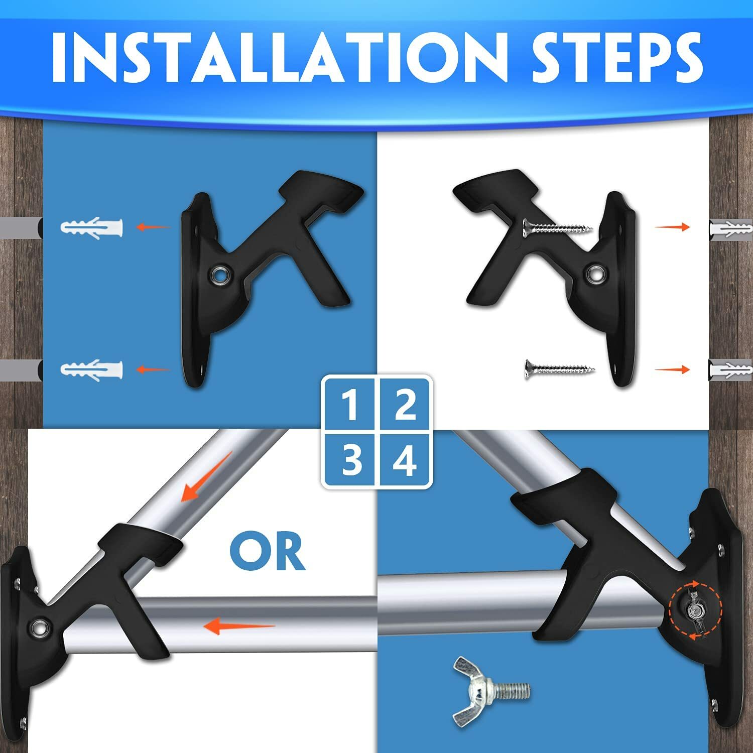 Two-Position Flag Pole Holder Heavy Duty Mounting Bracket with Hard wares Black