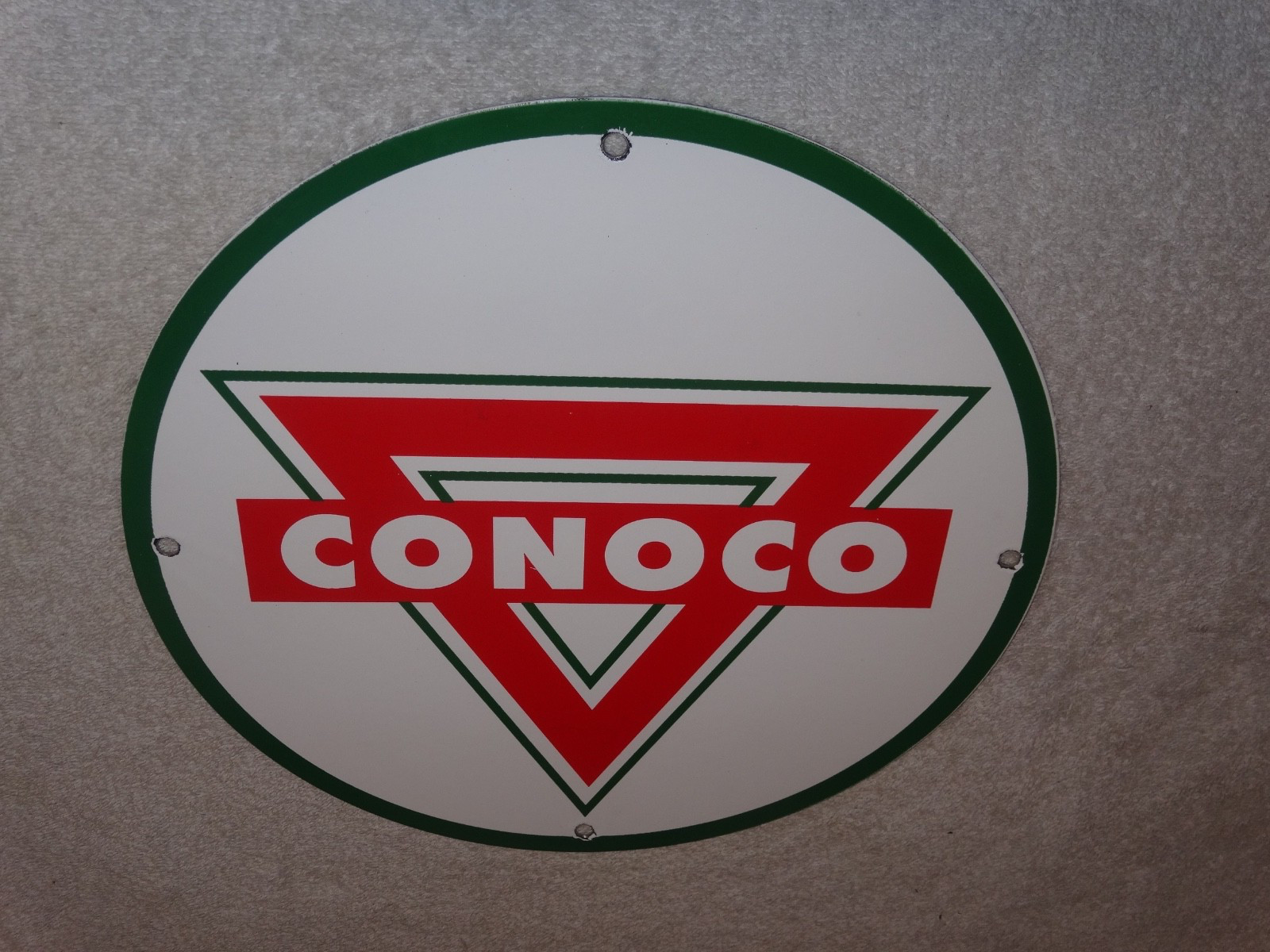 VINTAGE CONOCO ROYAL 11 3/4" PORCELAIN METAL MARLAND GASOLINE, STANDARD OIL SIGN