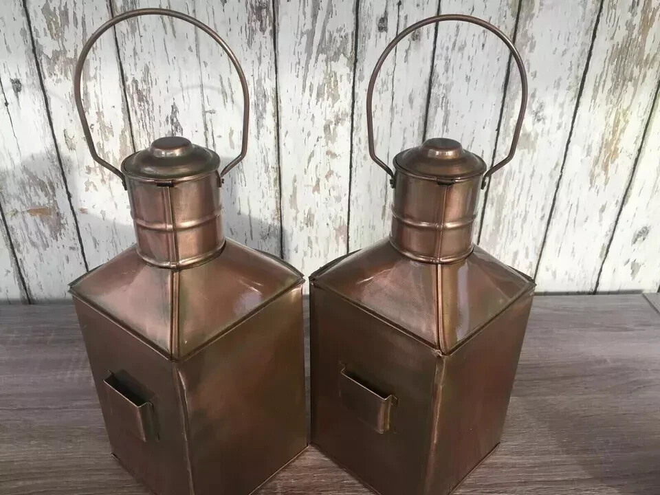 Port & Starboard Lanterns, Nautical Oil Lamps, Antique Brass Finish, Ship Lights