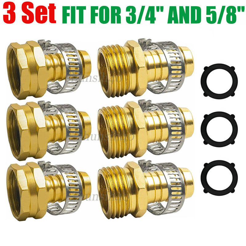3set 5/8 Garden Water Hose Connector Repair Mender Kit Ends