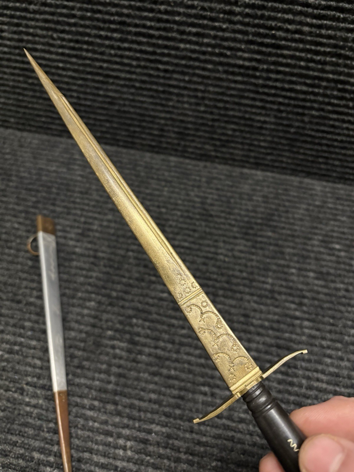 Vintage Luzon Philippine Dagger Engraved Brass Blade Scabbard Tourist Souvenir