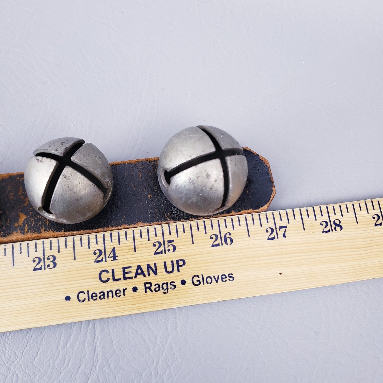 1890's Antique 12 Sleigh Bells On 27" Leather Strap