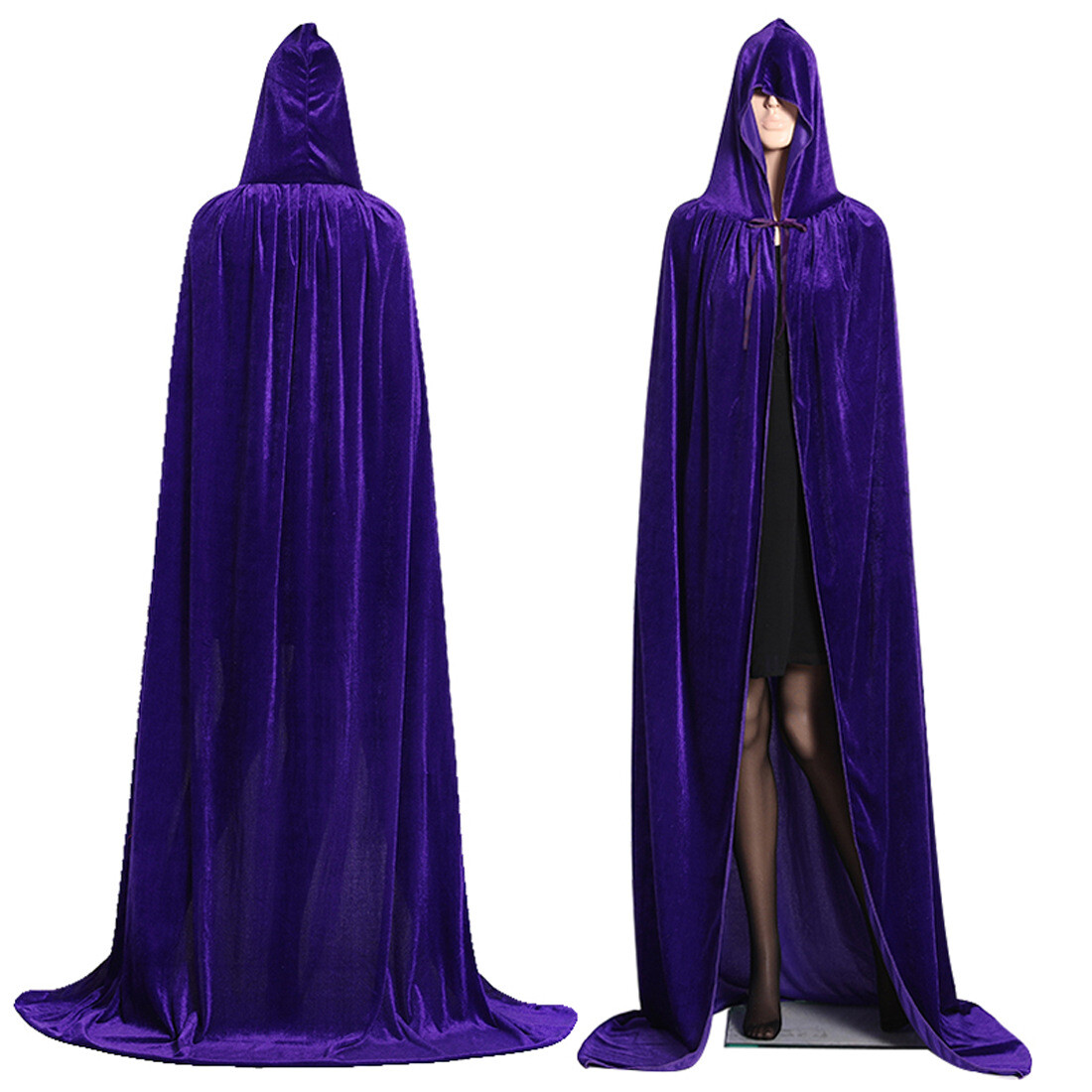 Halloween Velvet Cloak Cape Gothic Hooded Costume Vampire Cosplay Party Medieval