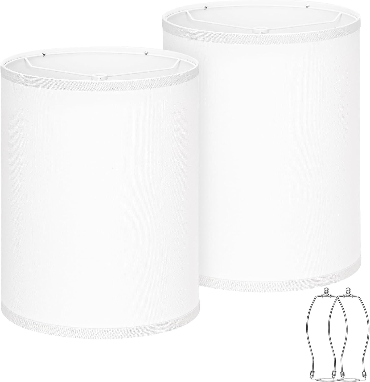 White Tall Lamp Shades Set of 2, 10" Top X 10" Bottom X 13" High Large Drum