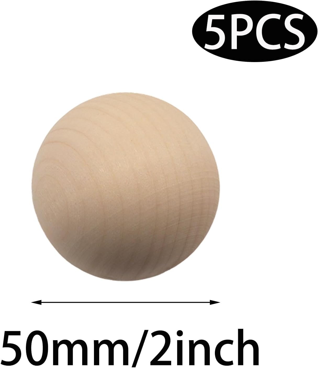 5PCS 2 Inch Wooden Balls Unfinished Craft Spheres Hardwood DIY Decor Ornaments