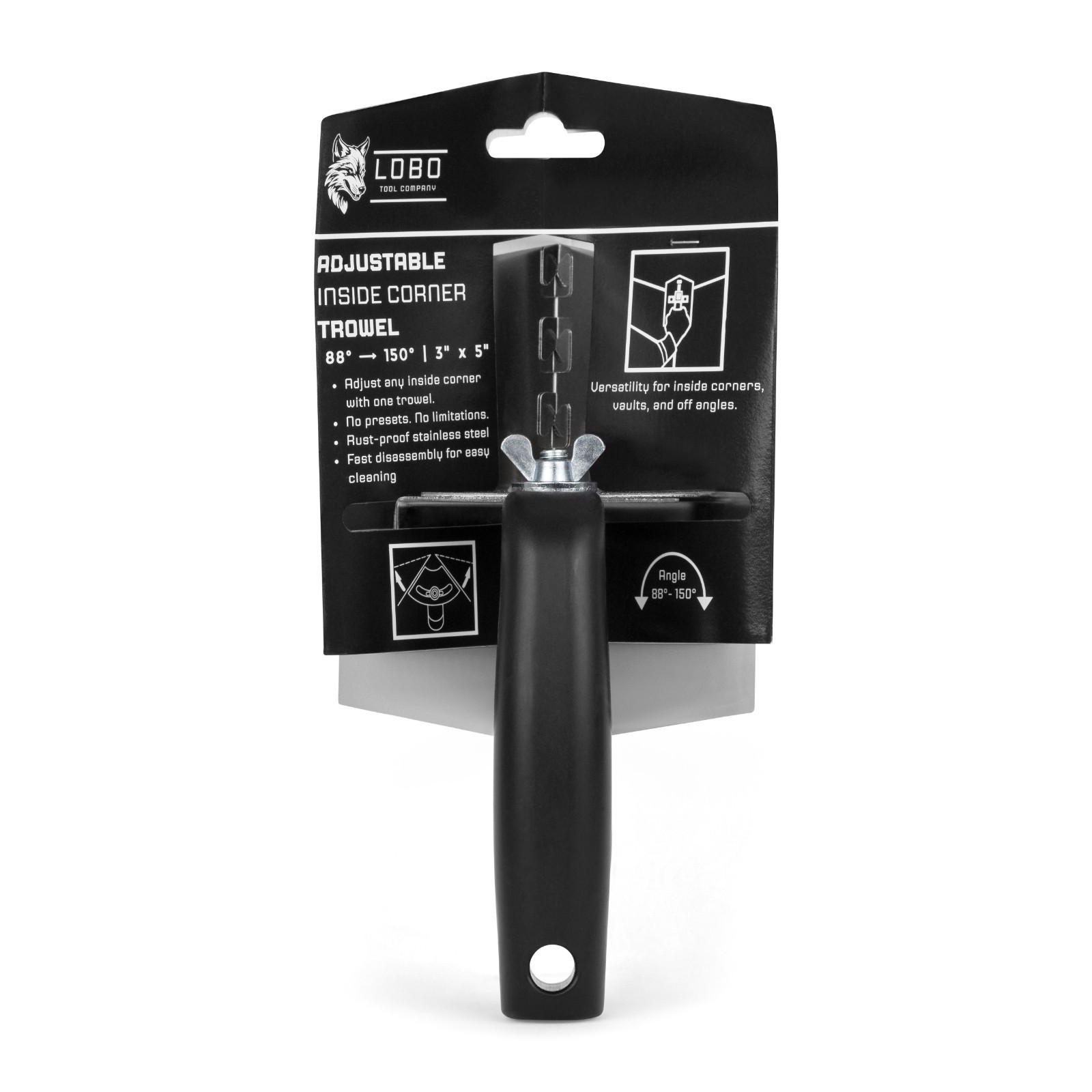 Lobo Adjustable Drywall Inside Corner Trowel 3" x 5" Stainless Steel