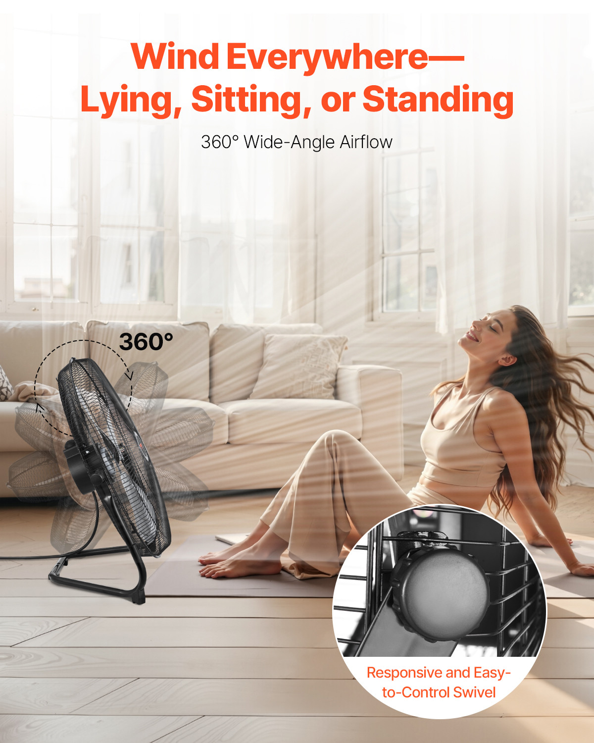 VEVOR 20 Inch Floor Fan 3 Adjustable Speed High Velocity Metal Fan 360 Tilt