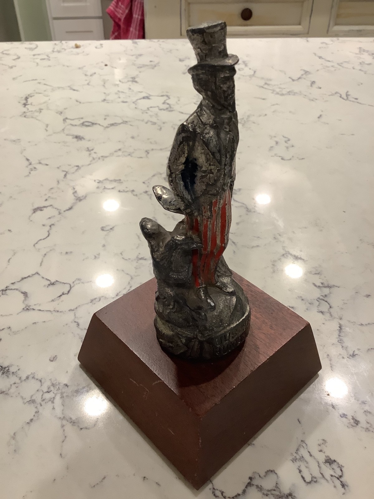 Vintage 1930s Hood Ornament Featuring Uncle Sam with Eagle by his Feet