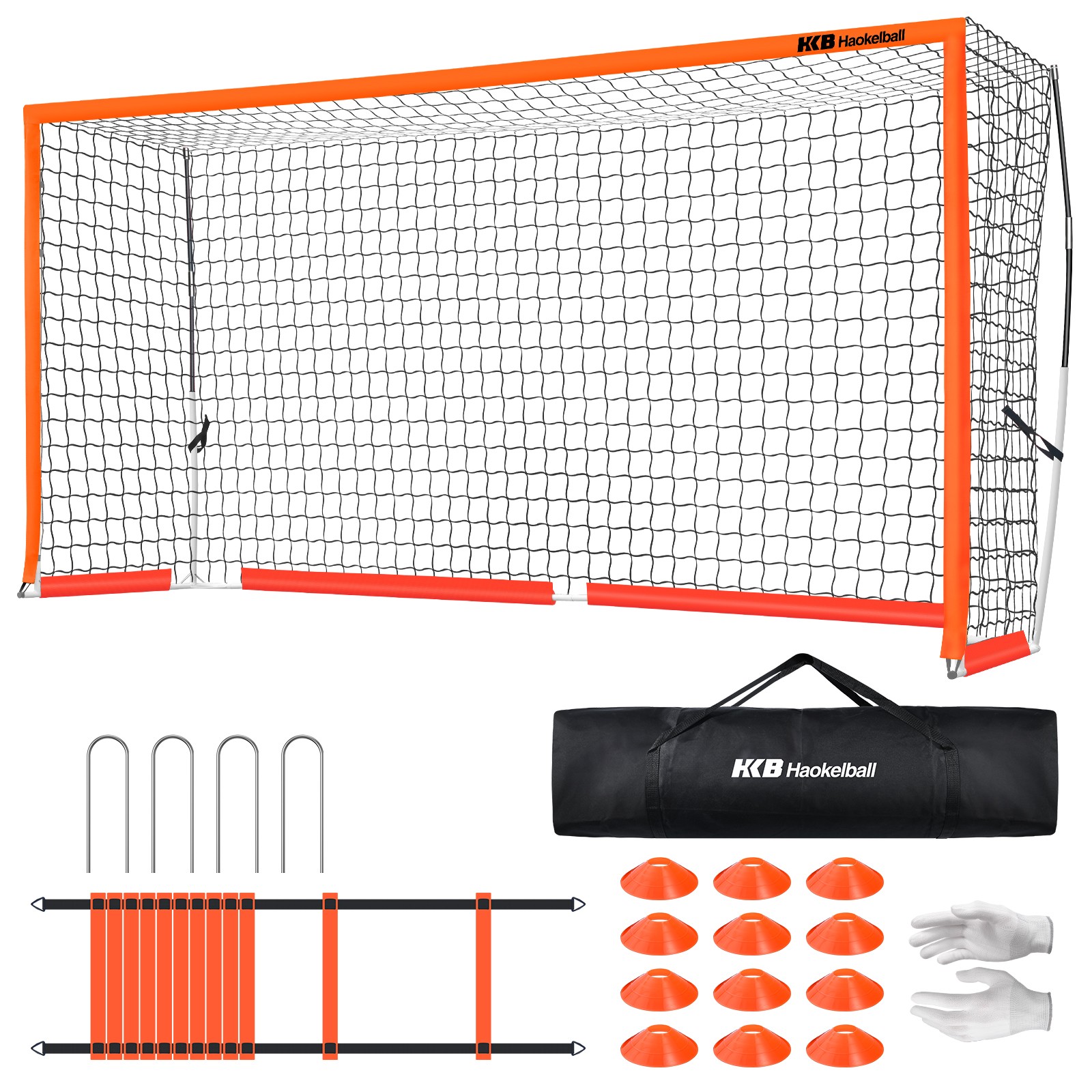 Portable Soccer Net 12x6ft Soccer Goal for Backyard Steel Frame with Net, Ladder