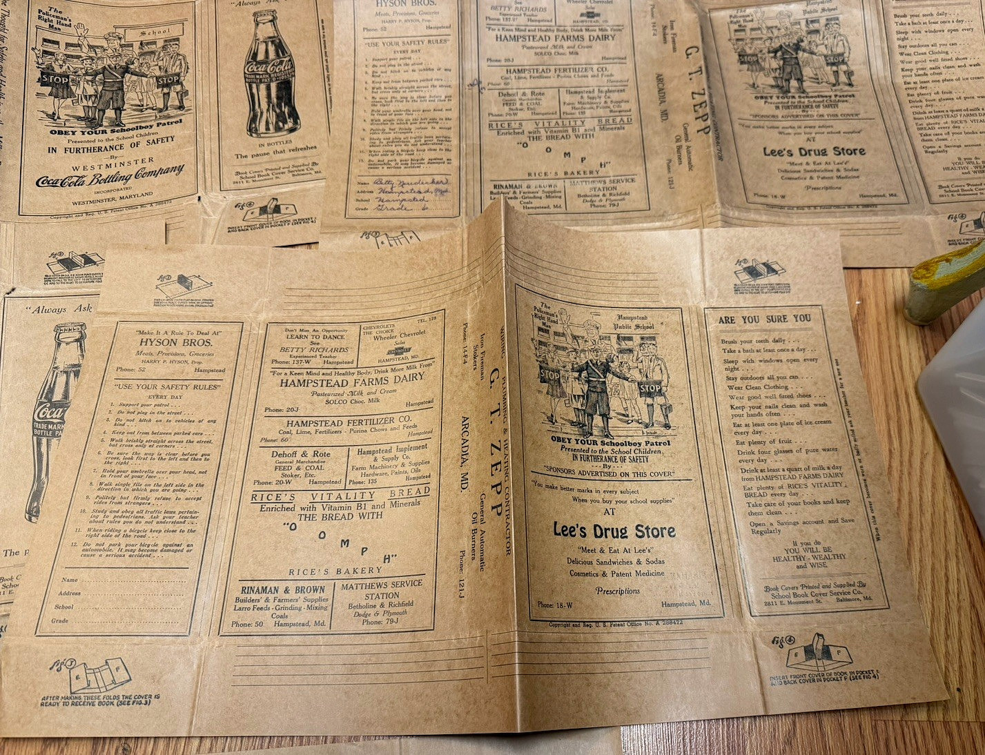 OLD LEES DRUG STORE WESTMINSTER MARYLAND COCA COLA BORDENS SCHOOL BOOK COVER LOT