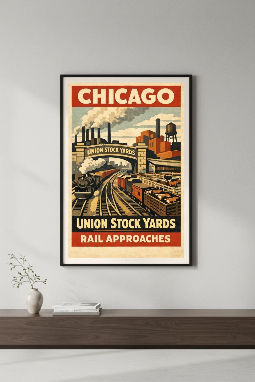 🇺🇸 Chicago Union Stock Yards Poster - Retro Decor 24x36” - 200gsm Paper🗞️