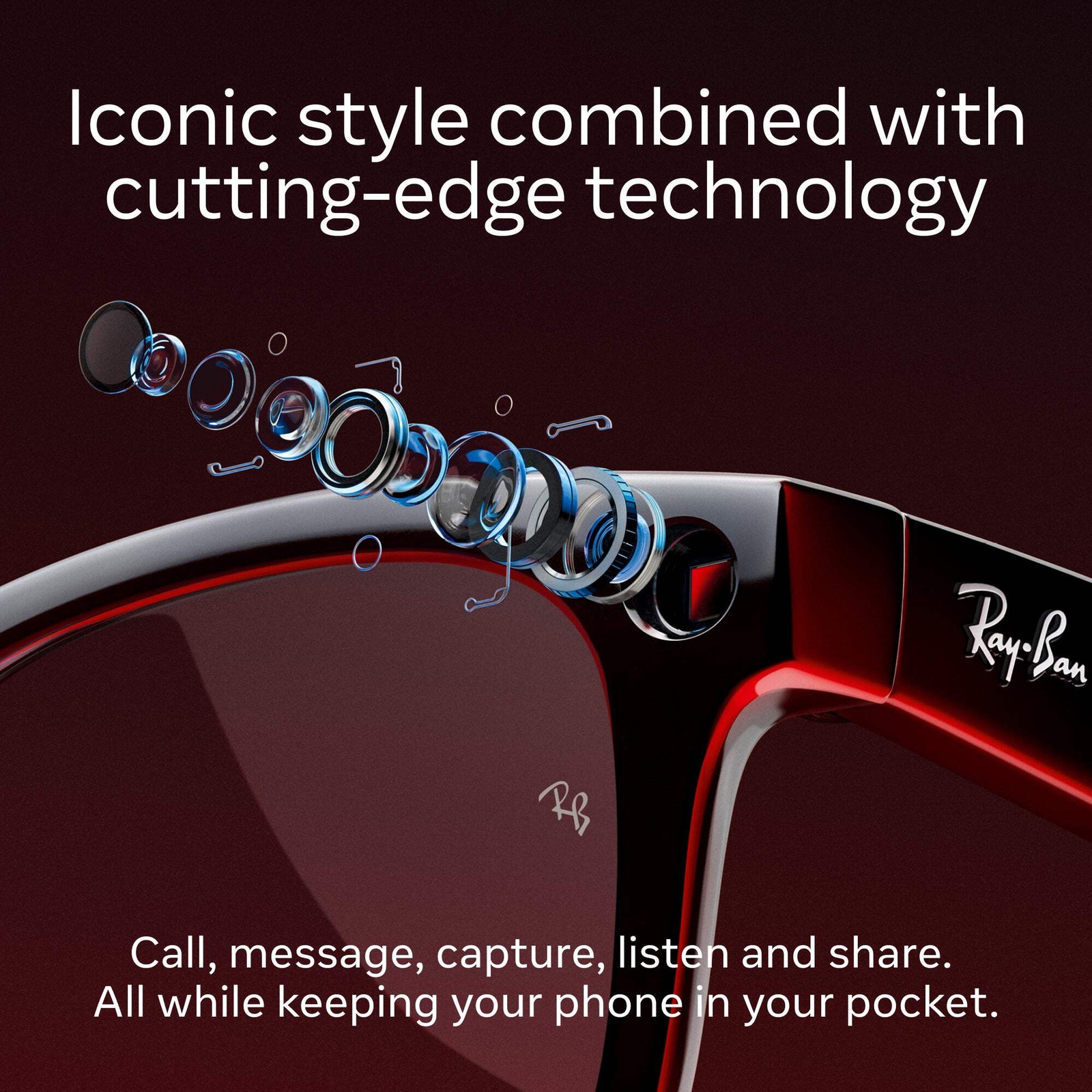 Ray-Ban Meta Wayfarer (Refurbished), Shiny Caramel Transparent / Brown, Large, H