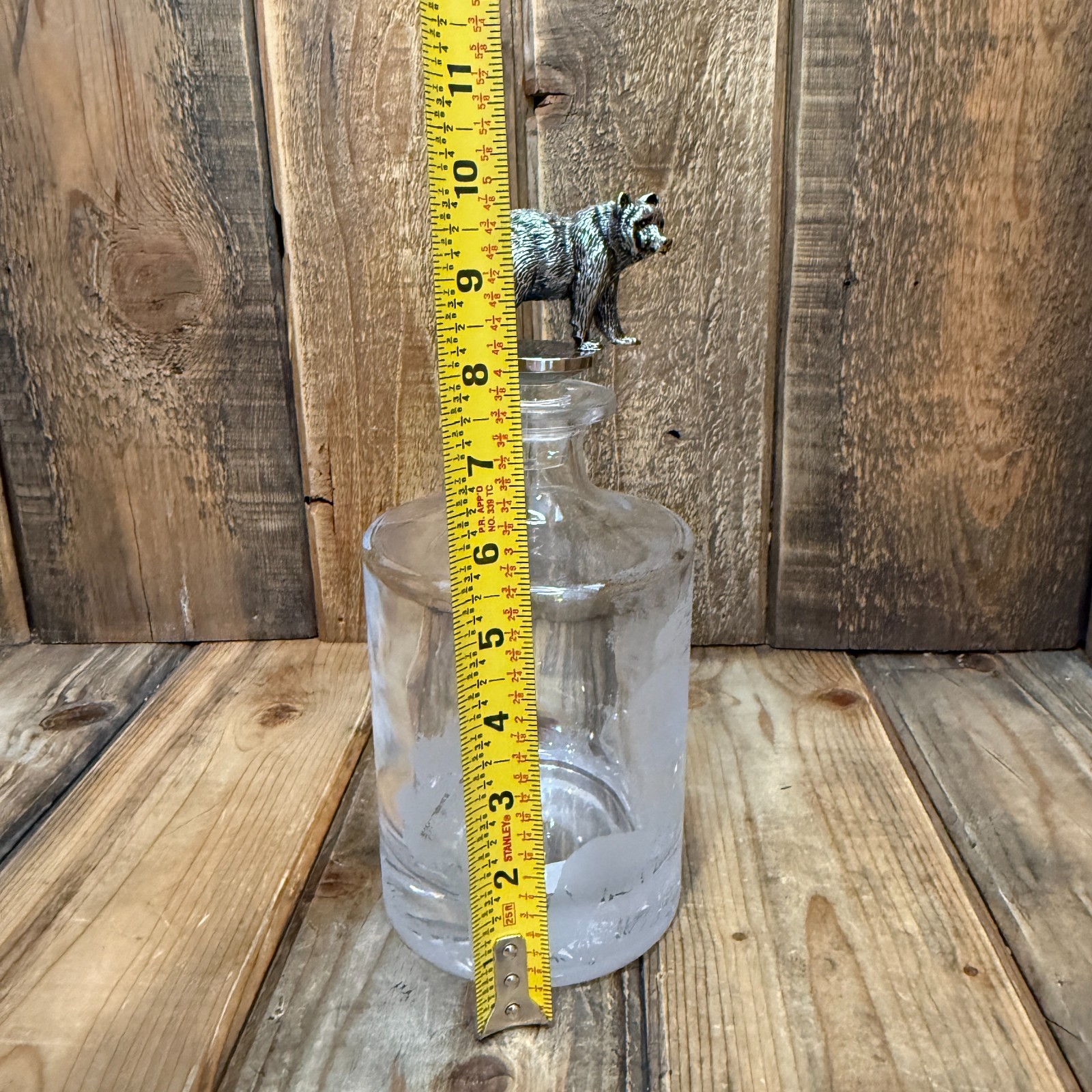 POTTERY BARN Fantastical Forest Glass Decanter 4.5" X 10" ~ BEAR, FOX, QUAIL